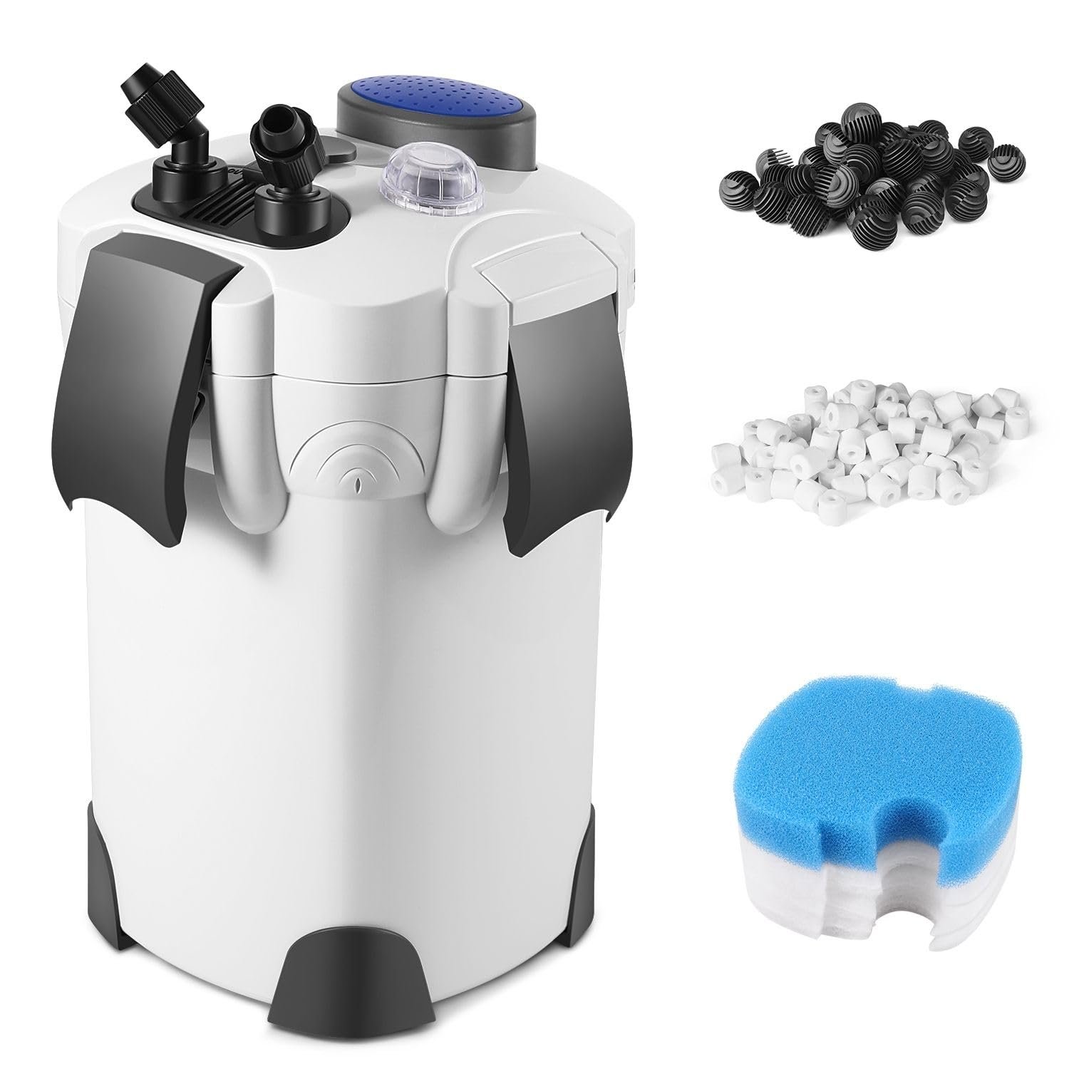 Flexzion Aquarium Canister Filter with 265GPH Flow Rate, Spray Bar, & 3-Stage Media Filtration for up to 75 Gallon Fish Tanks – Ultra-Quiet External Canister Filters for Aquarium
