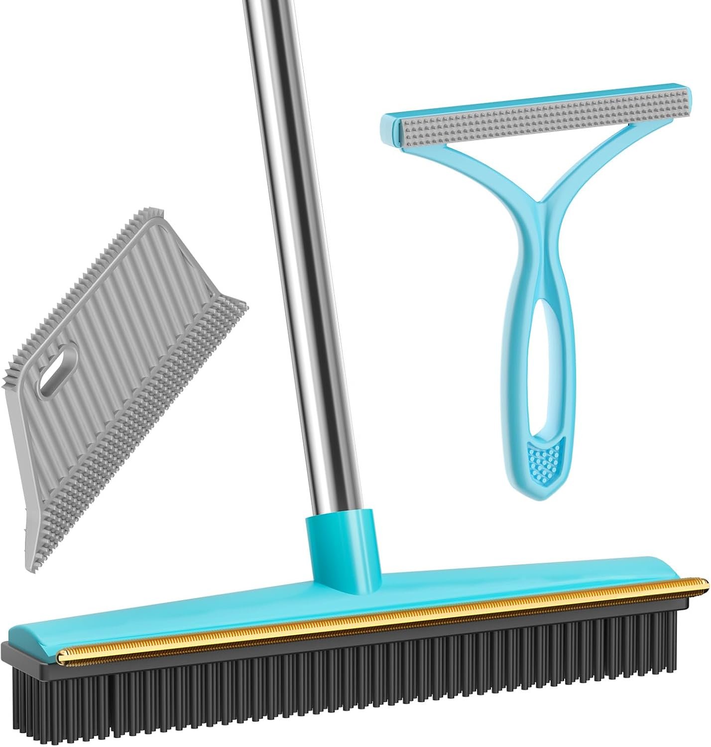 SOCCSO Carpet Rake Pet Hair Remover, 60″ Long Rubber Broom, 3 Pack