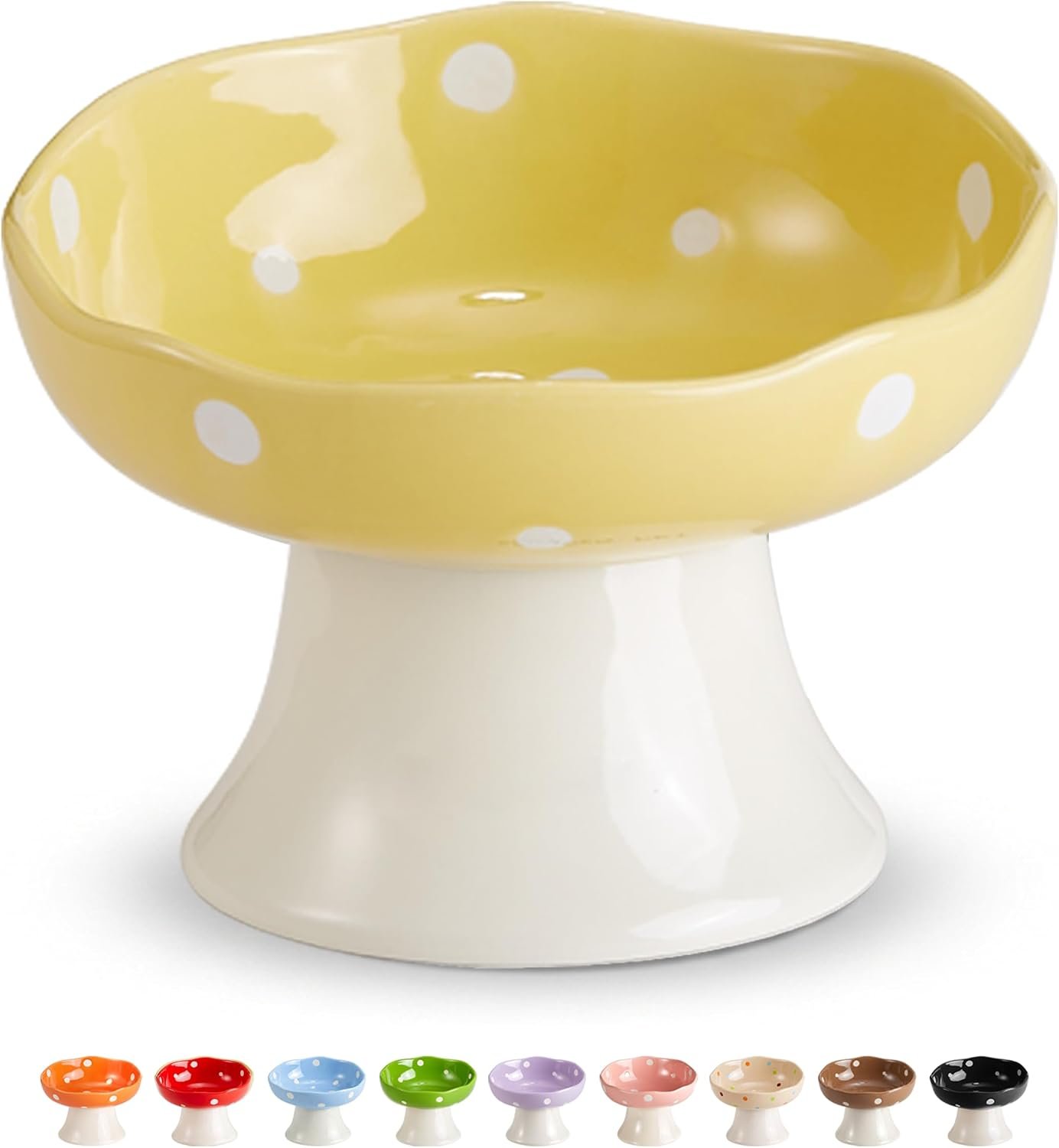 Ceramic Elevated Cat Bowls, Tilted Raised Pet Dish Anti Vomit Kitten Bowl for Indoor Cats, Whisker Friendly Pet Food and Water Bowl for Kitten, Cat, Puppies, Dishwasher Safe (Yellow)