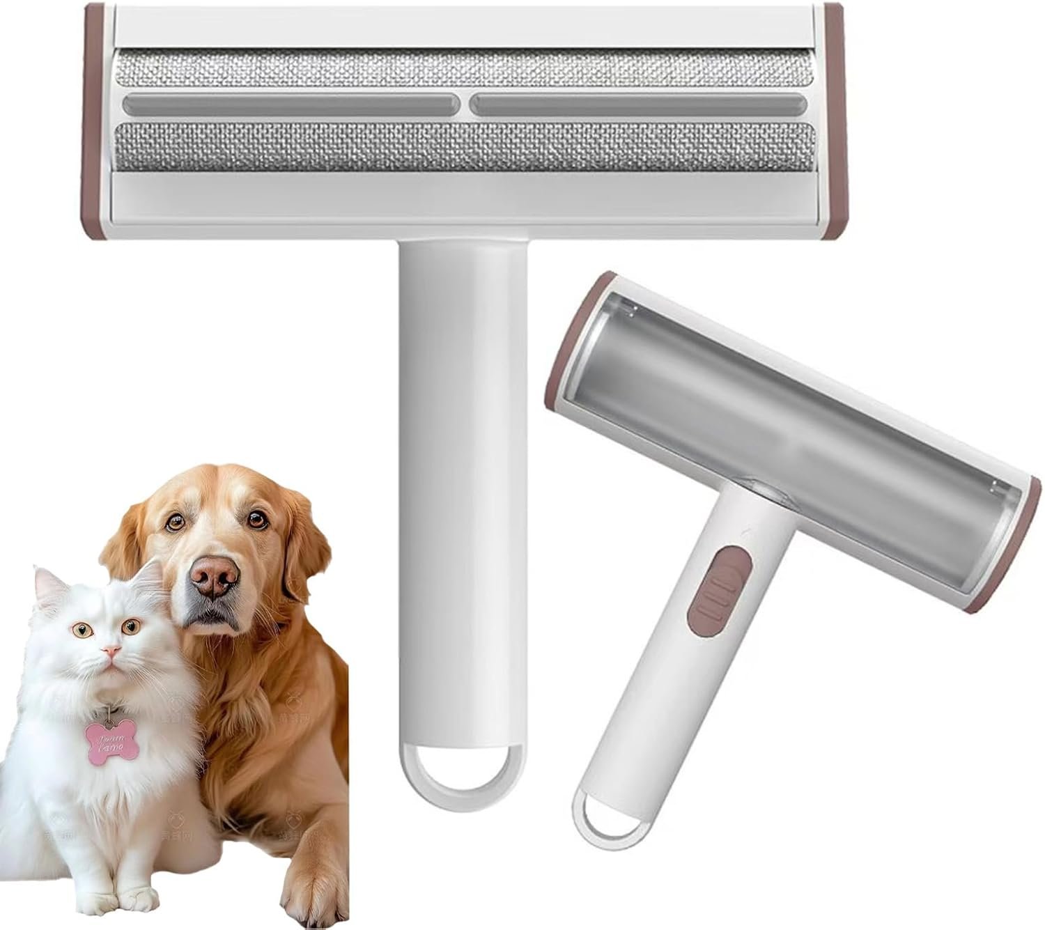 Pet Hair Remover, Lint Brush – Reusable Lint Roller for Cat & Dog Hair on Couch, Carpet, Rugs & Bedding – Portable, Eco-Friendly, No Need for Lint Roller Refills (Brown & White)