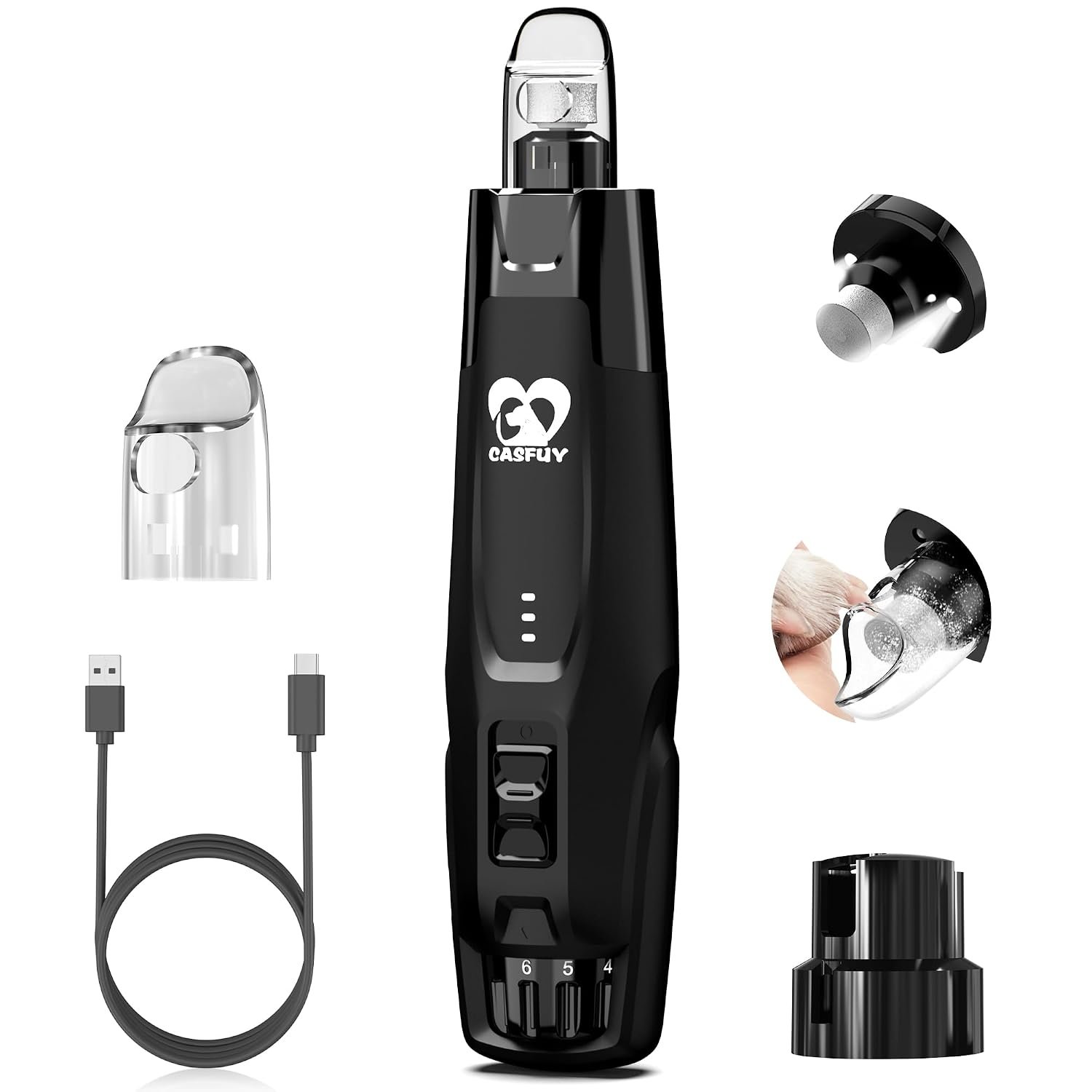 Casfuy New 6-Speed Dog Nail Grinder – Whisper Quiet Safe Pet Nail Trimmers