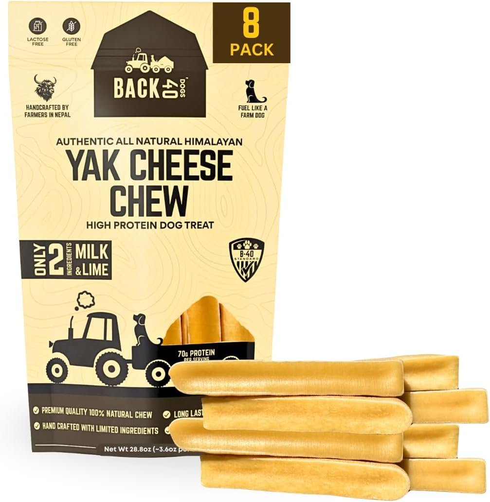 Back 40 Dogs Yak Cheese Himayalan Dog Chews – Long-Lasting Natural Chews for Aggressive Chewers – 2-Ingredient, High Protein, Odorless, Dental Health Treats for Dogs (Large, 8 Pack)