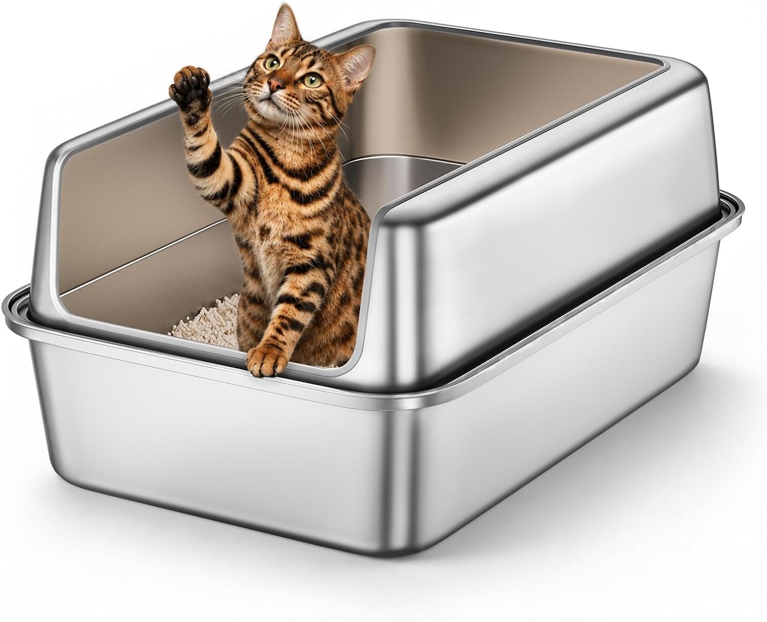 Stainless Steel Cat Litter Box, All-Metal Litter Box Enclosure, High Sides