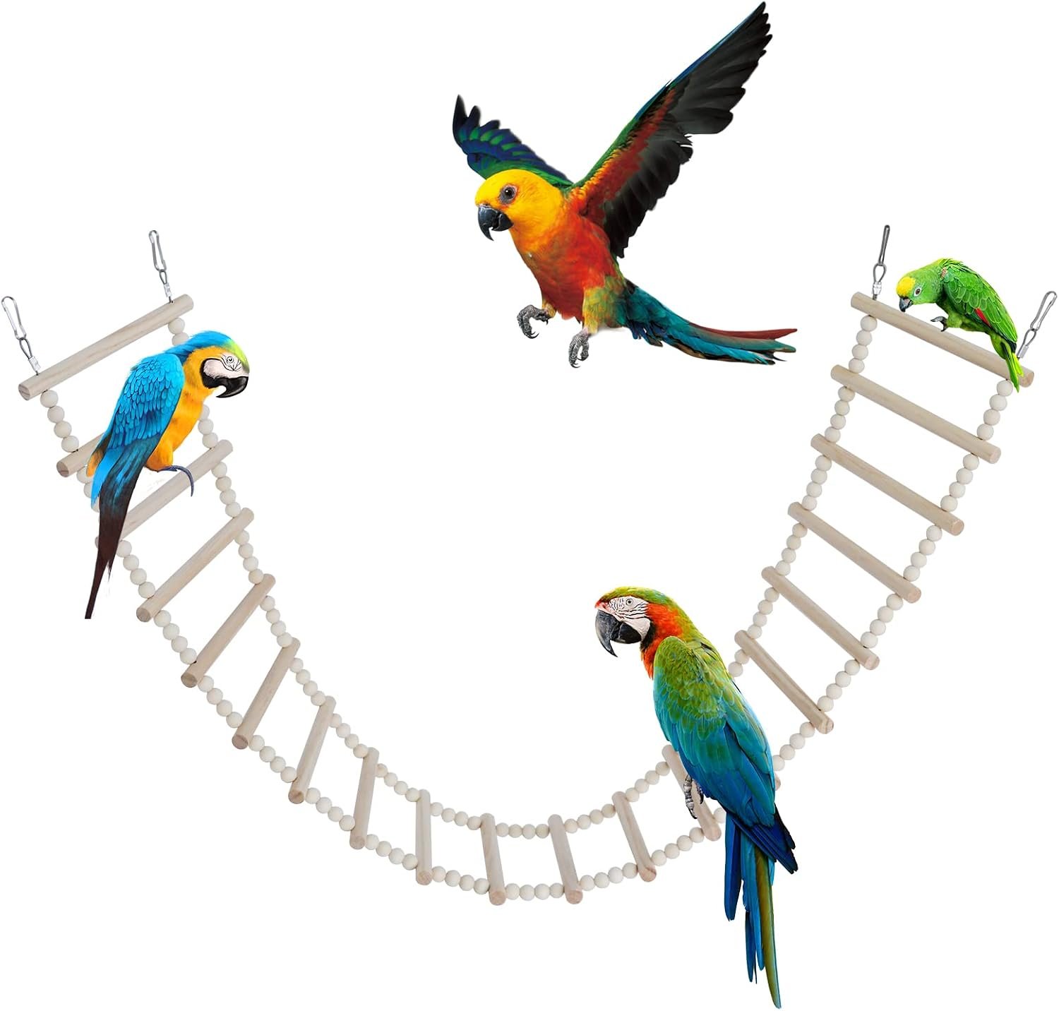 Bird Ladder Bridge, Wooden Pet Hamster Climbing & Swing Toys, Cage Accessories for Birds Rats Parrots Hamster Squirrel Sugar Gliders Parakeets Cockatiels – 20 Steps – 44.5 x 5.9 Inch