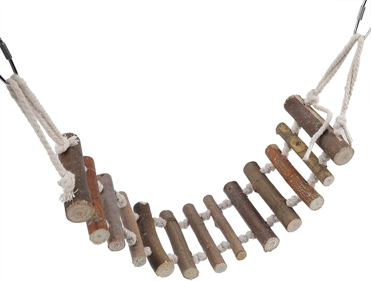 Bird Cage Ladder, 24 x 3.9in Bird Bridge, Wooden Rope Ladder Bird Toy with Metal Hooks for Budgie, Lovebirds, Cockatoo and Other Small Sized Animals
