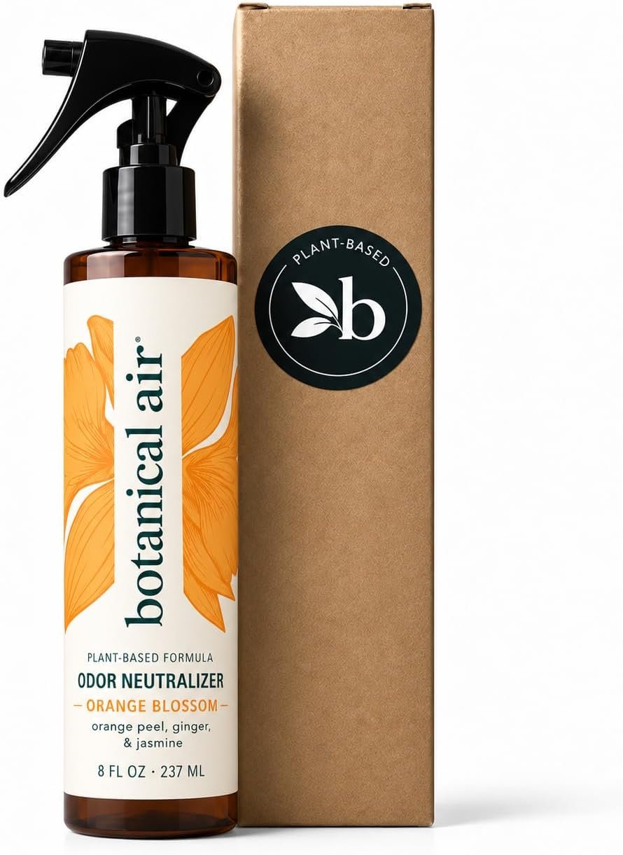 Plant-Based Odor Eliminator Spray – Natural Essential Oil Air Freshener for Home, Bathroom, Fabrics & Pet Areas – 8 oz (Orange Blossom)
