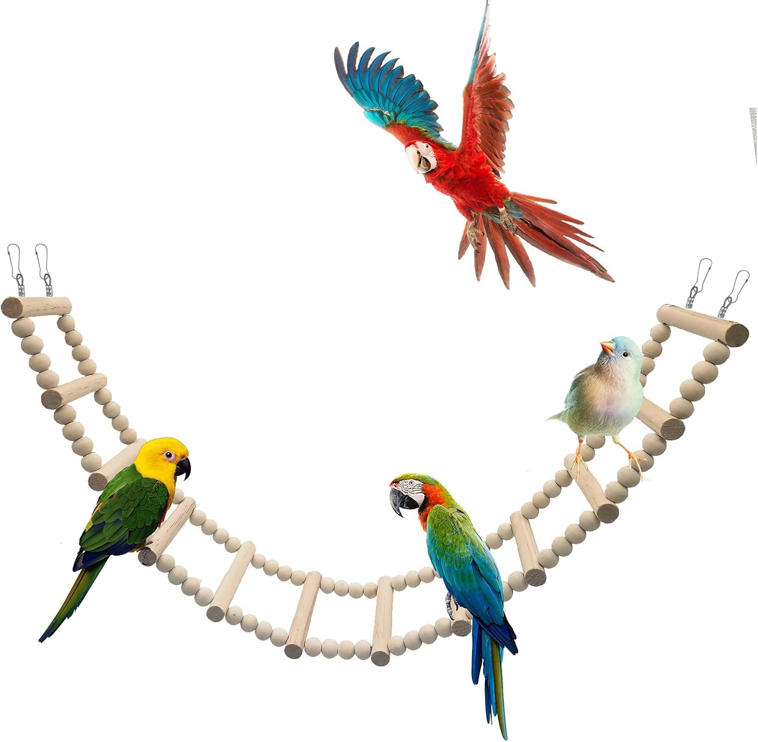 Bird Ladder Bridge, Wooden Pet Hamster Climbing & Swing Toys, Cage Accessories for Birds Rats Parrots Hamster Squirrel Sugar Gliders Parakeets Cockatiels – 12 Steps – 27.5 x 3.14 Inch