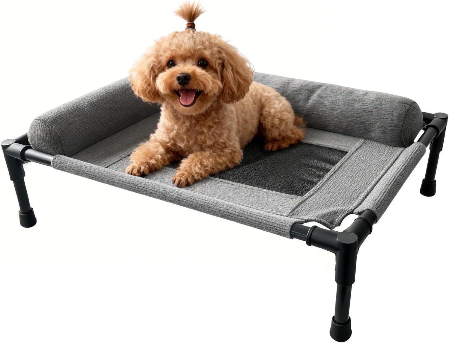 Raised Dog Beds for Small Dogs, Cooling Indoor Outdoor Elevated Bolster Dog Cot Hammock with Metal Frame Breathable Mesh, Portable Dog Sofa Camping Dog Bed (23.62″ L x 15.75″ W x 5.91″ H)