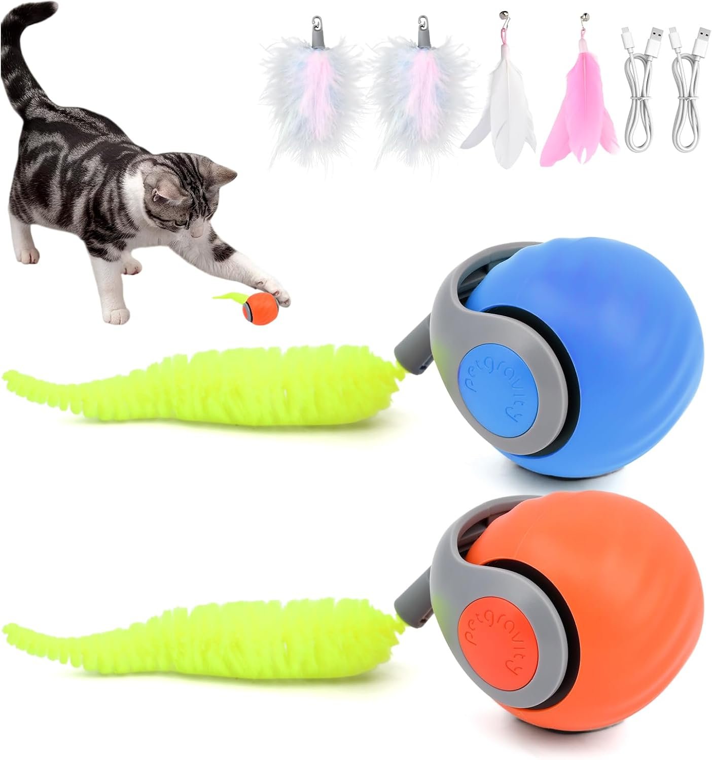 2‑Pack Speedy 2.0 Automatic Interactive Cat Toys, Rechargeable Rolling Ball