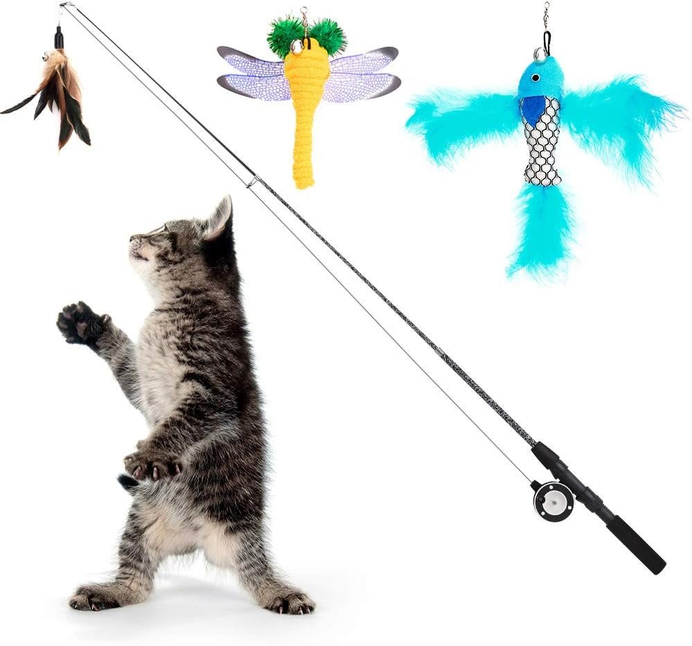 Pawaboo Cat Feather Toys, 4 Pack Interactive Cat Feather Teaser Wand Toys