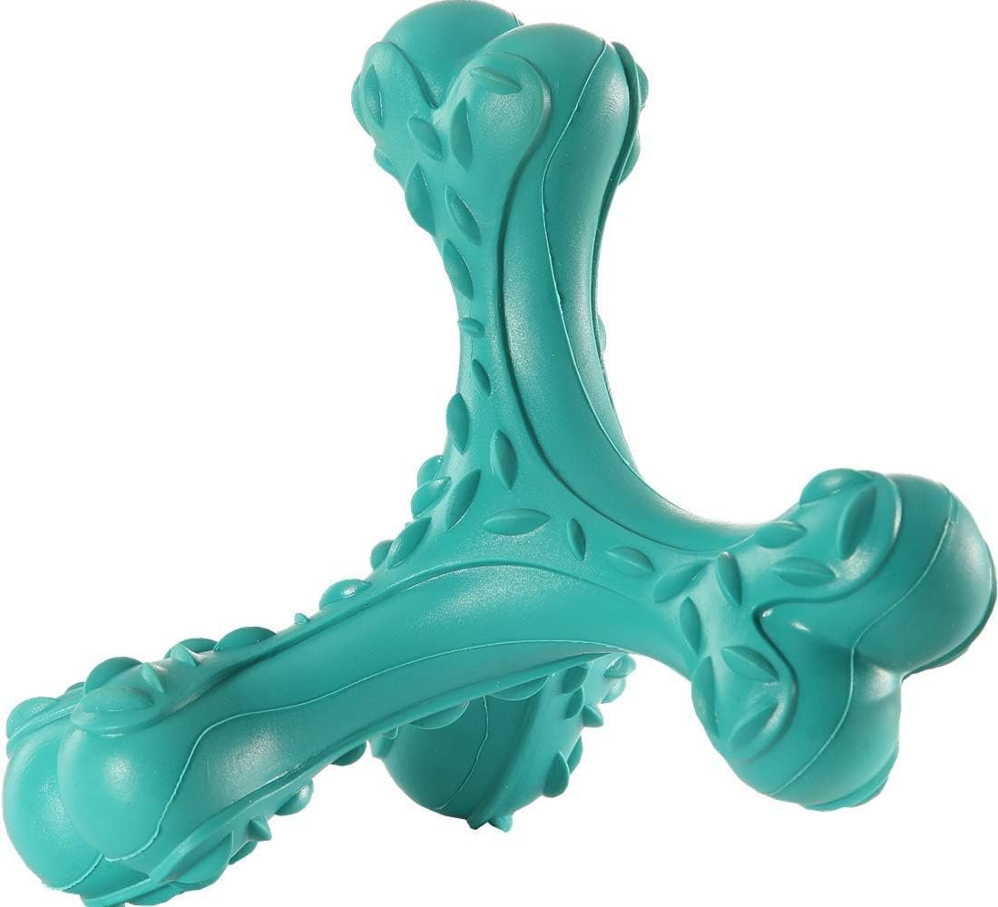Dog Chew Toys for Aggressive Chewers Large Breed,Indestructible Bones Toy，Durable Cleaning Toothbrush Natural Rubber Dog Toys… (Blue)