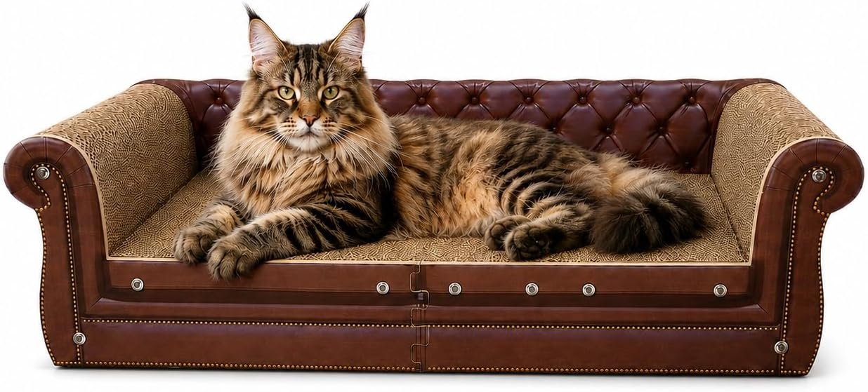 COOZMENT Scratching Sofa, Couch Shaped Thick Scratching Cardboard, Lounge Bed for Indoor Rest&Play, Sofa Scratcher Pad (Brown, 39.4″ L X 14″ W X 11″ H)