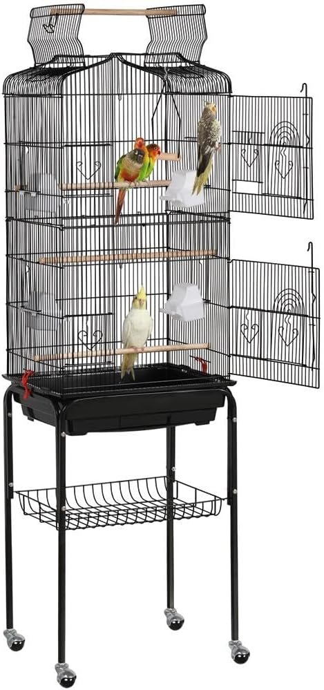 Yaheetech 64-Inch Open Top Bird Cage for Parakeets & Cockatiels, Black