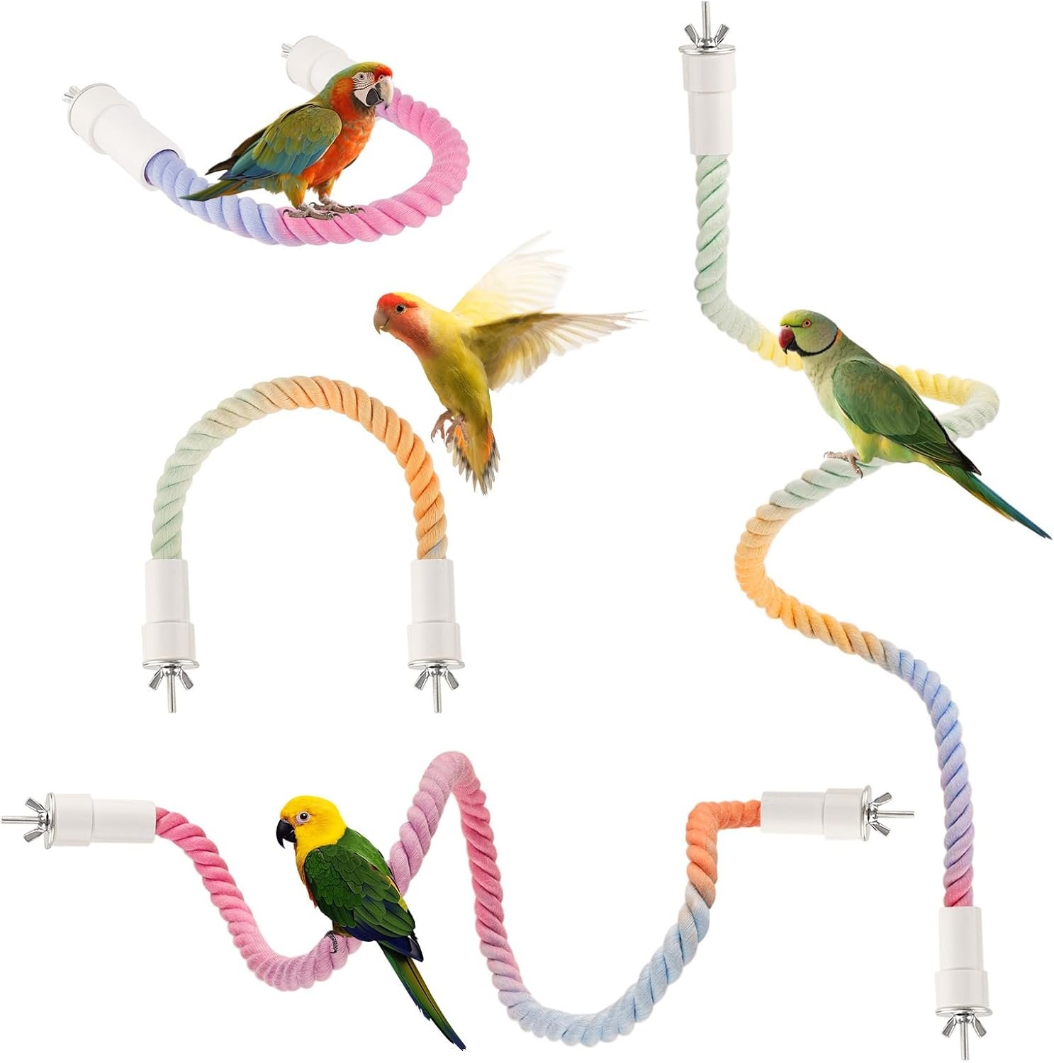 4Pcs Rope Perch for Bird Cages, Bendable Climbing Cotton Rope