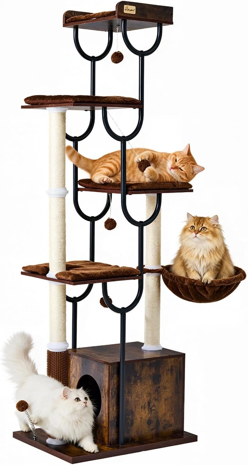 FourFurPets 74″ Cat Tree, Cat Tower for Indoor Cats, Modern Cat Tree Tower