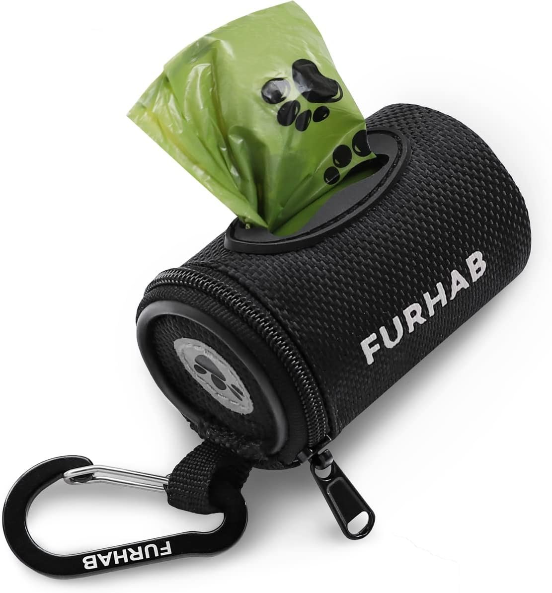FURHAB Dog Poop Bag Holder for Leash with Carabiner Clip Soft Fabric