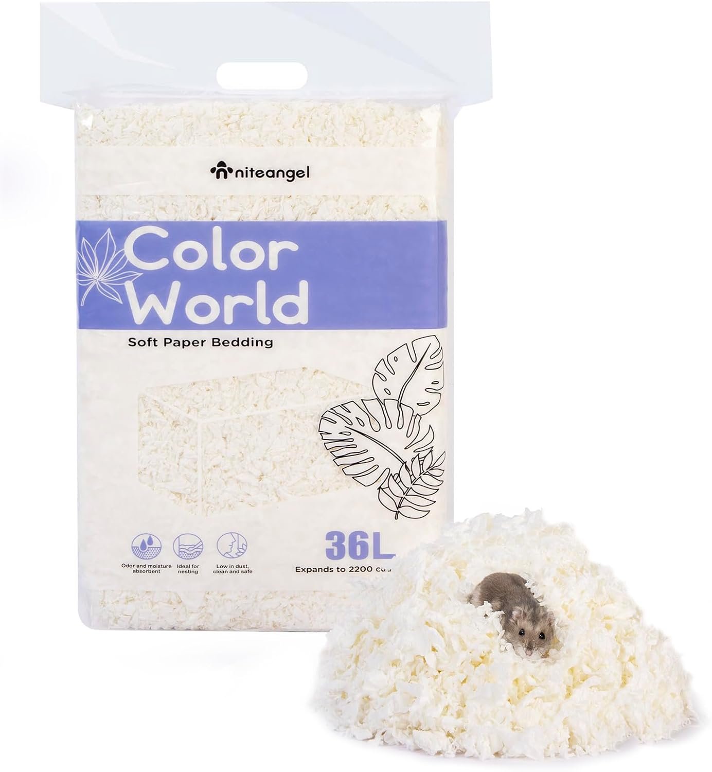 Niteangel Paper Pellets Hamster Bedding: 36L White Absorb Odors & No Dust