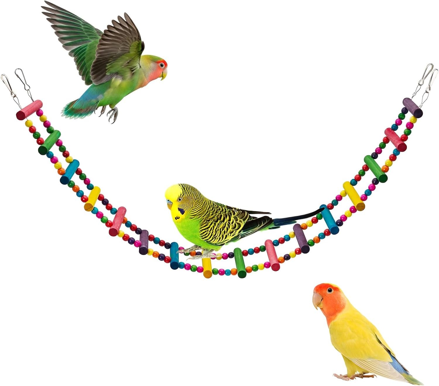 BNOSDM Bird Ladder Bridge Colorful Wooden Parakeet Toys Swing (39.4in)