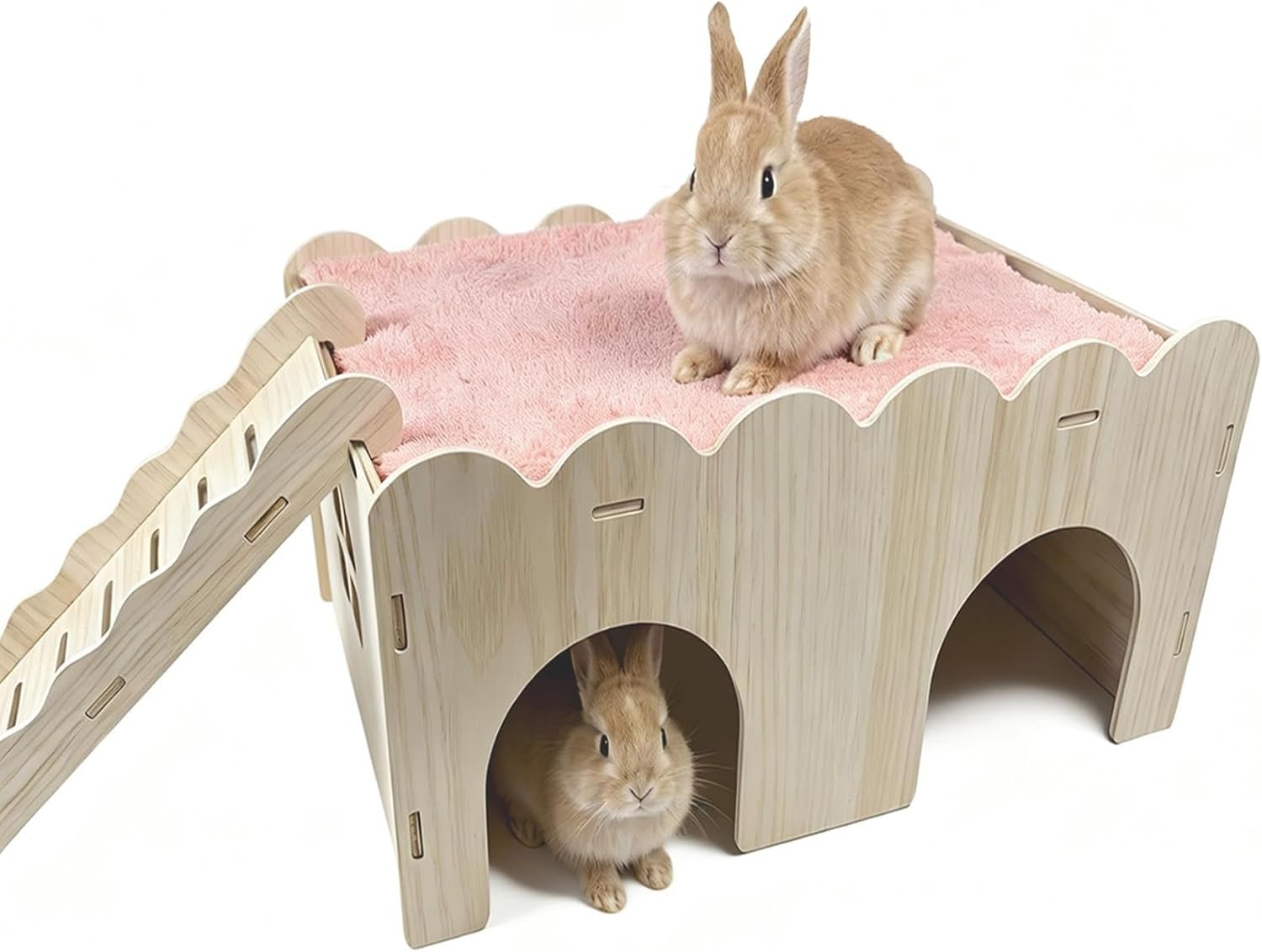 Bunny Hideout Castle Wooden Guinea Pig House Small Rabbit Hideaway with Ladder for Chinchilla Hedgehog Rat