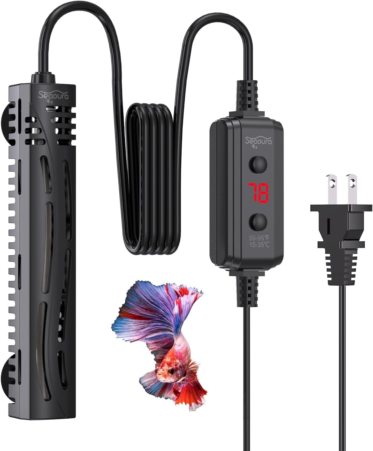 SEAOURA Small Aquarium Heater, 50W Fish Turtle Betta Tank Heater, 5-15 Gal