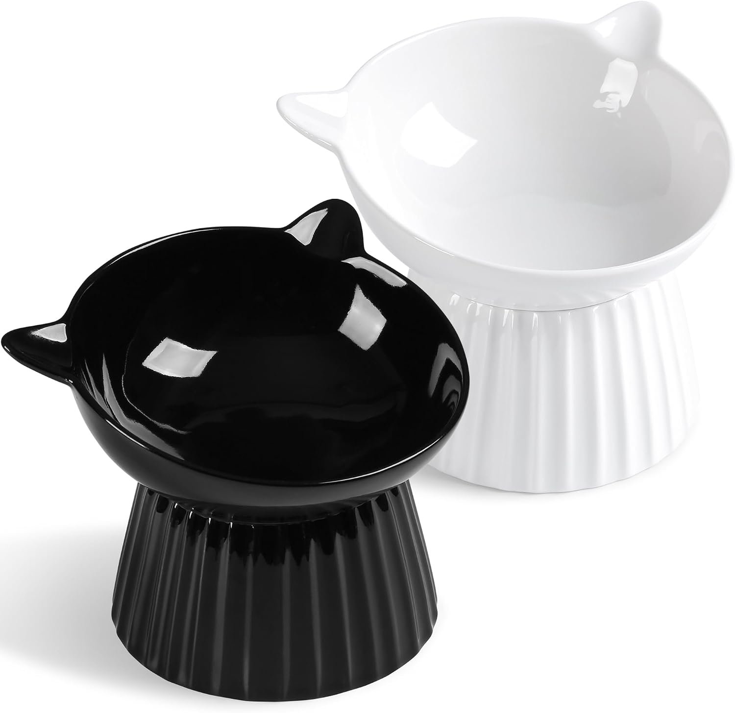 Ceramic Raised Cat Bowl，Tilted Raised Bowl Anti Vomit Bowls for Indoor Cats Whisker Friendly Pet Feeder for Cats Puppies, Microwave and Dishwasher Safe