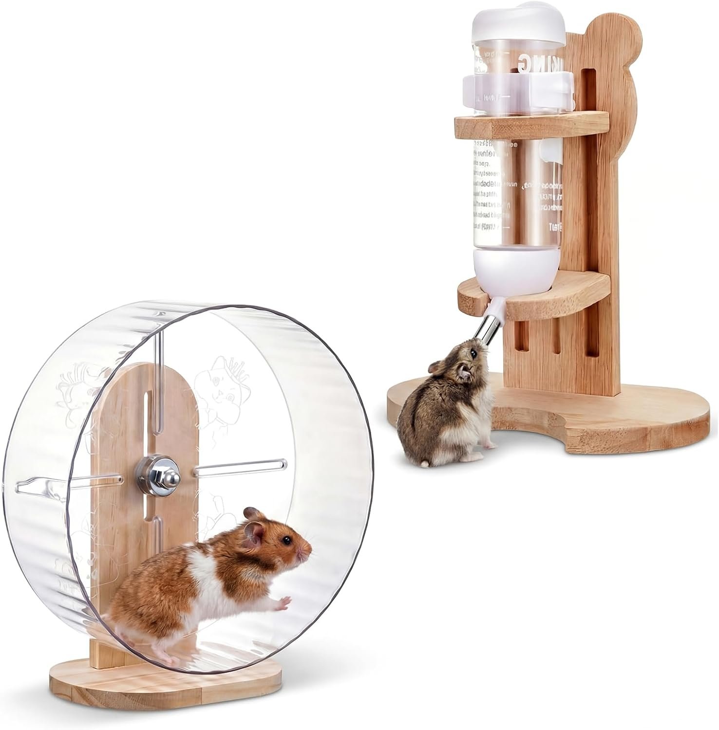 M, 9.5 Inch Transparent Silent Hamster Wheel with Water Bottle