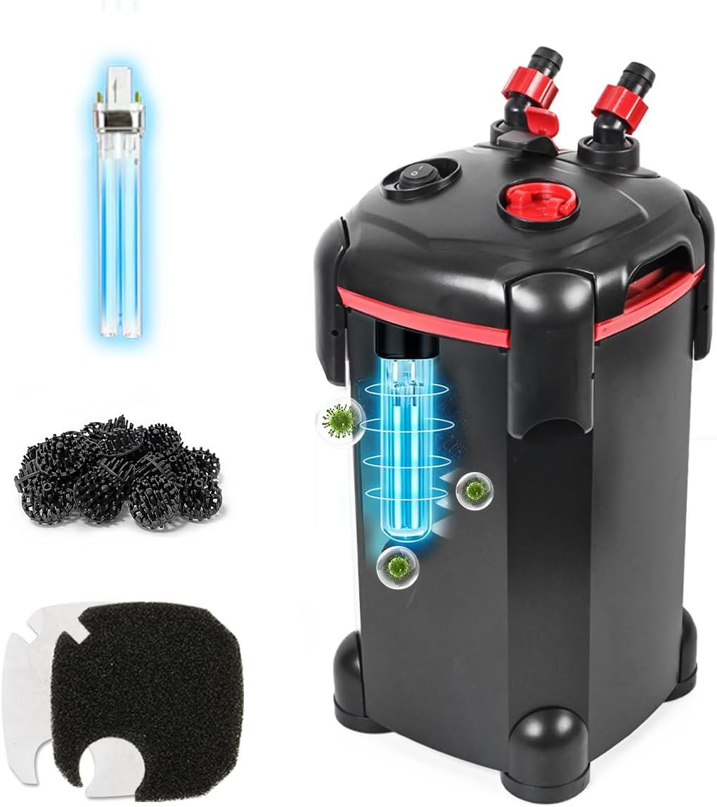 PONDFORSE Canister Filter, External Aquarium Filter Ultra-Quiet with Media