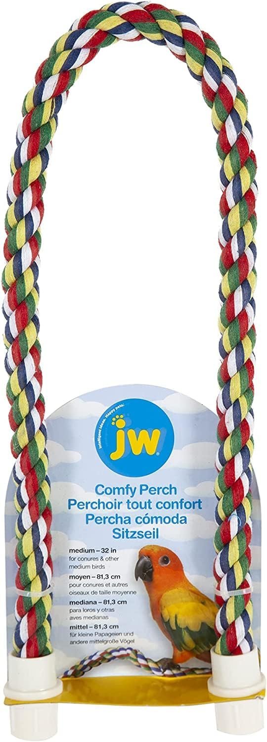 JW Pet Comfy Perch For Birds Flexible Multi-color Rope, Medium – 32″ Length