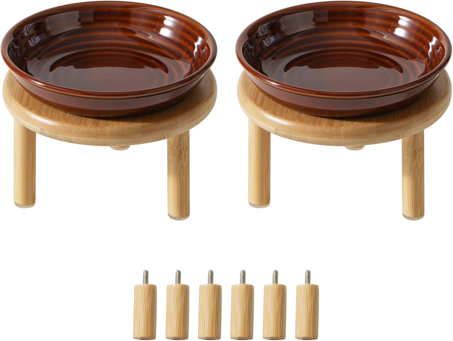 Havniva Elevated Cat Bowls, Ceramic Cat Bowl with Bamboo Stand Wide Opening