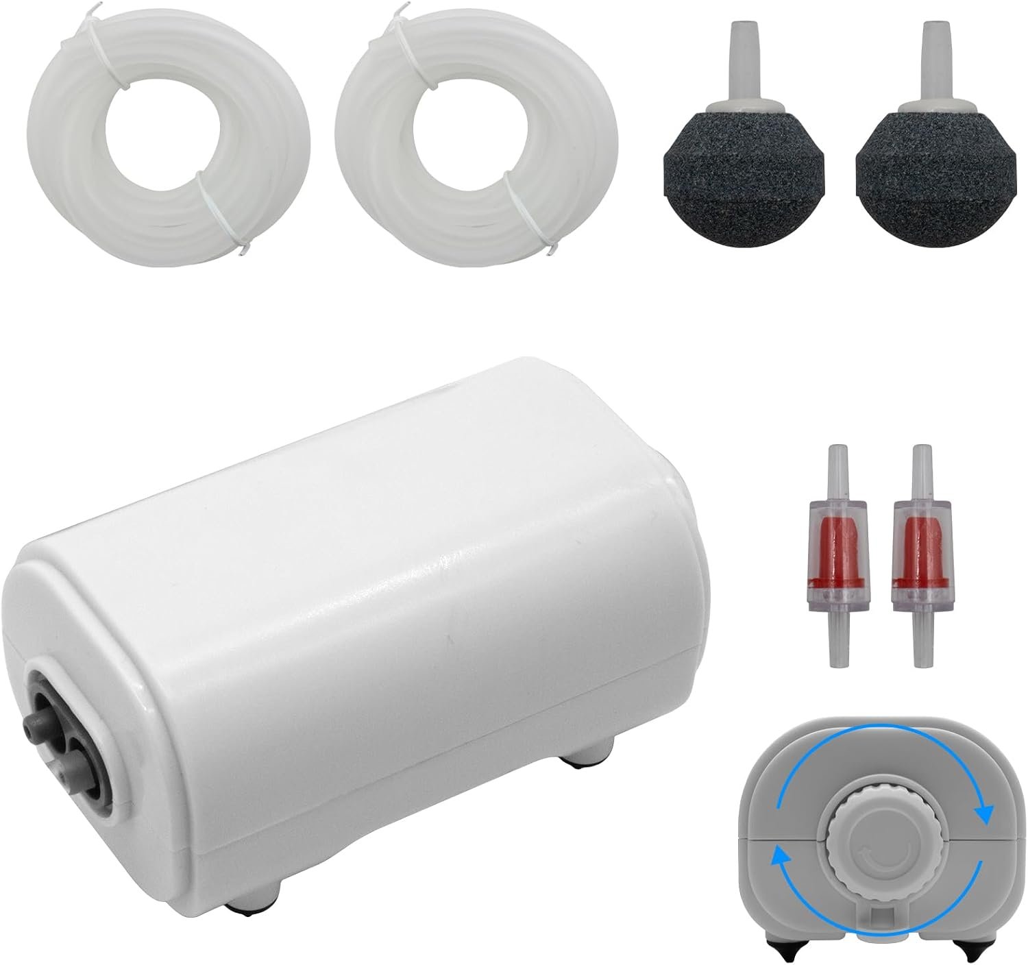 Aquarium Air Pump for Fish Tank, 2 Outlets Adjustable Bubbler, Ultra Quiet & Powerful (3W/5W/10W), Includes Air Stones/Tubing/Check Valve, 108GPH-260GPH for 300-600 Gallon Tanks