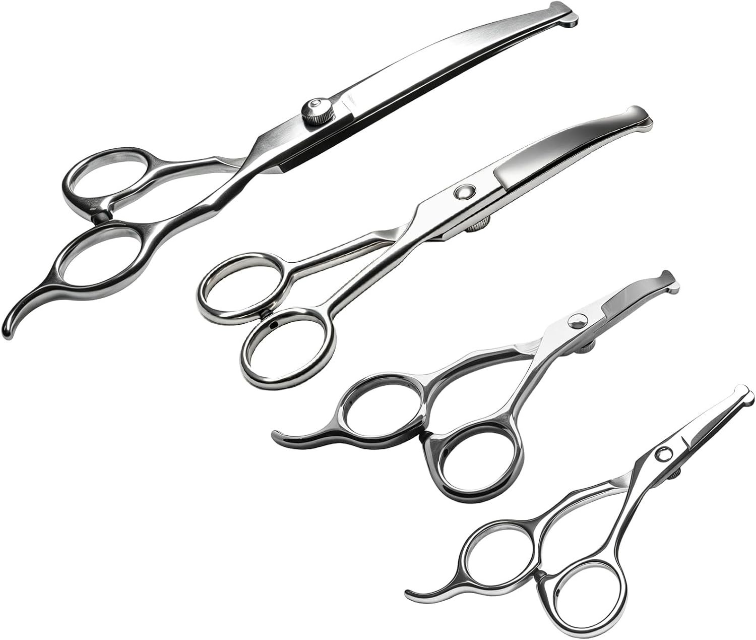 4 in1 Curved Dog Grooming Scissors Kit,7.5″, 5.5″, 5″ & 5″ Curved Down Pet Grooming Scissors with round tips for pets face and paw grooming