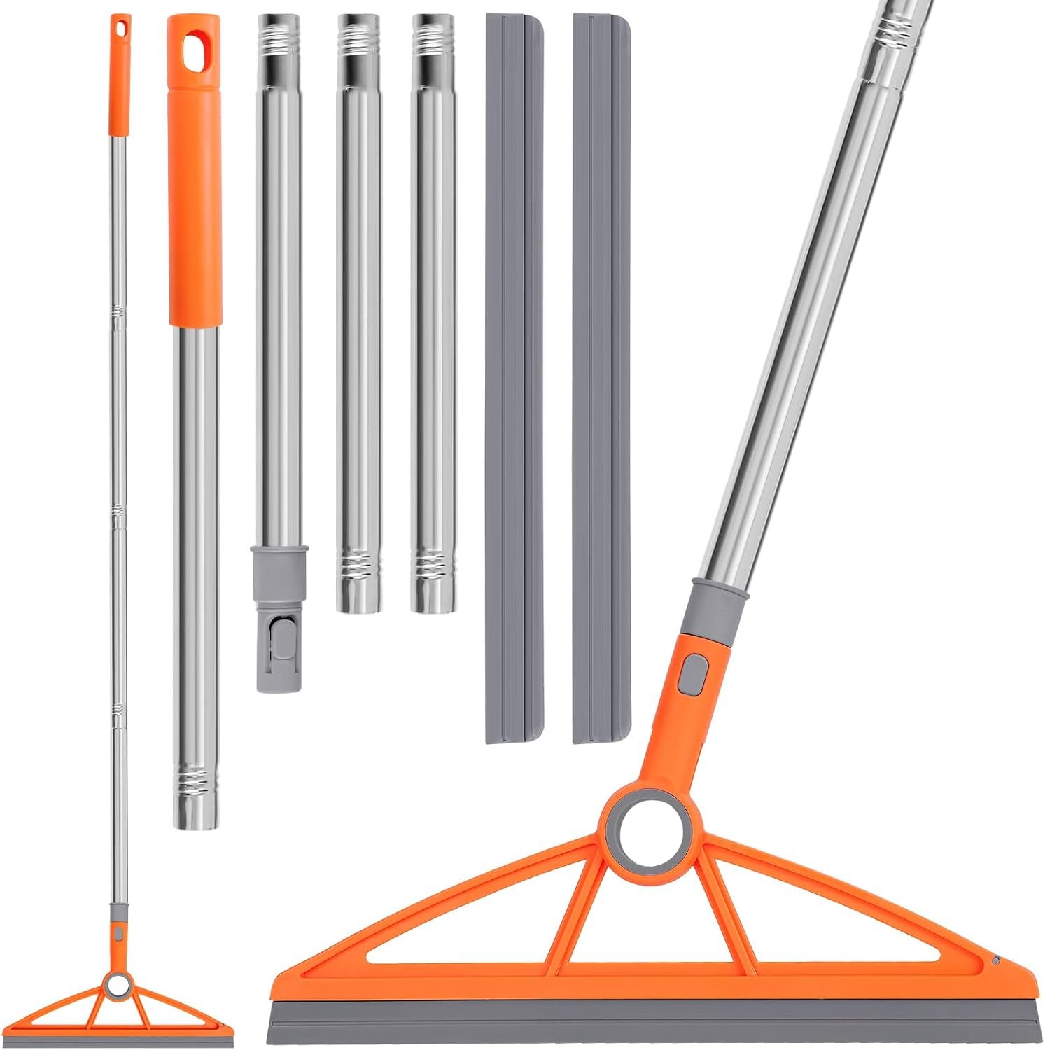 wlich 2-in-1 Air Broom, Silicone Rubber Broom with 54″ Handle & 2 Strips