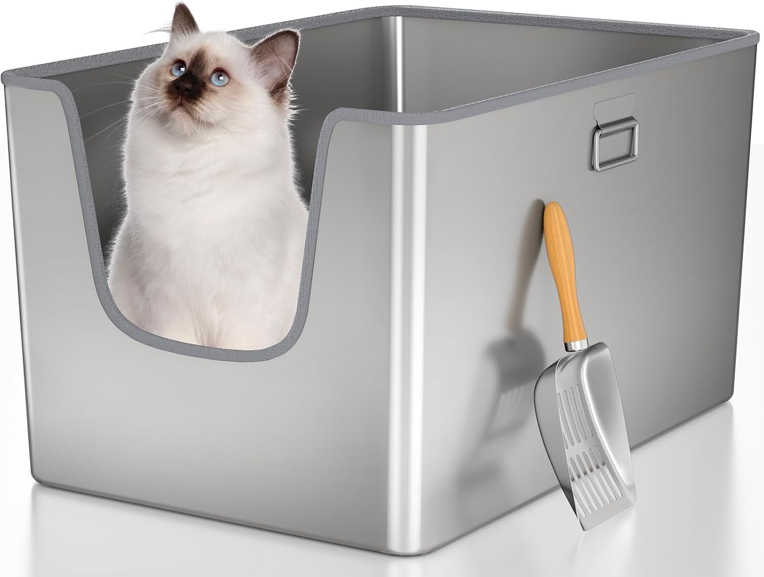13.7″ High Side Stainless Steel Cat Litter Box,Leak Proof Metal Cat Litter Box for Big & Multiple Cats,XXL Pet Toilet Non-Sticky,Non-Slip,No Sharp Edges,Easy Cleaning(Side Entry)