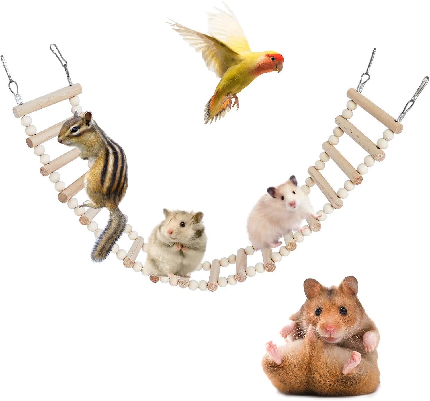 Rat Ladder Bridge Toy, Rat Climbing Toys, Natural Wooden Hamster Ladder Bridge Toy, Cage Accessories for Bird Parrots Parakeets Hamster Cockatiels Sugar Gliders – 18 Steps – 25.98 x 3.14 Inch