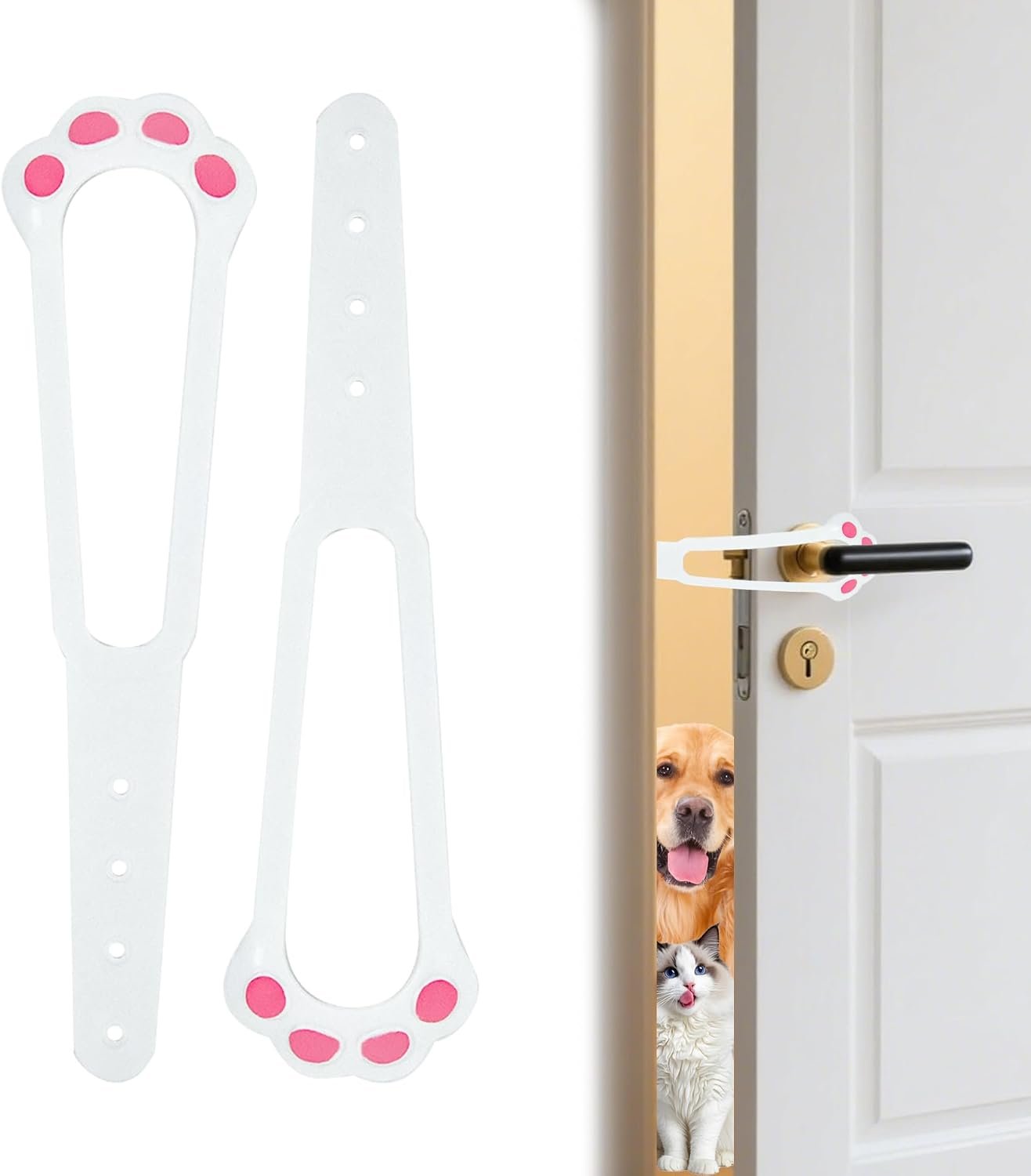 Cat Door Latch, 2 Pcs Cat Door Stopper Pet Door Latch to Keep Dog Out of Litter Box and Food,with 4 Adjustable Size Strap,No Measuring, Easy to Install