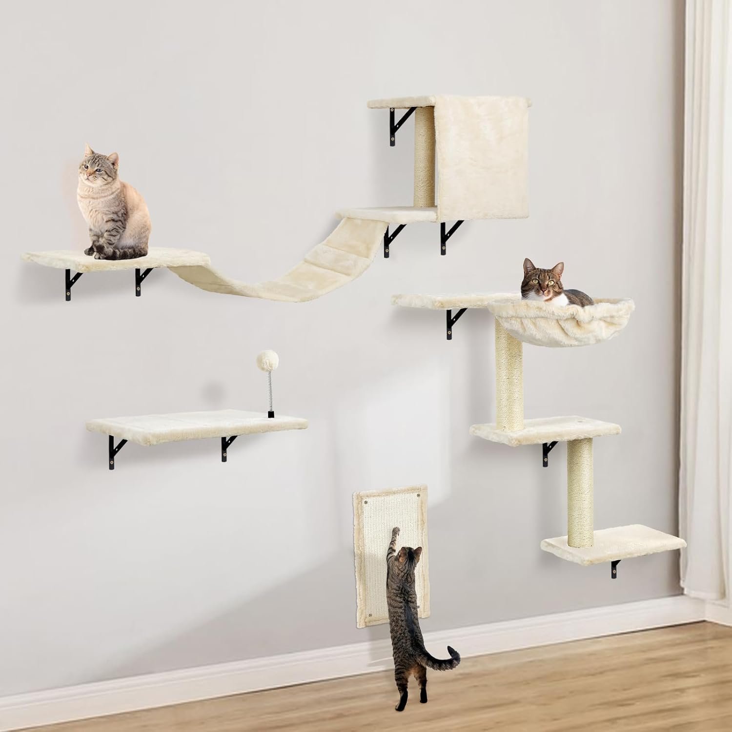 Cat Wall Shelves, Space-Saving Wall-Mounted Cat Climbing Set for Large Cats
