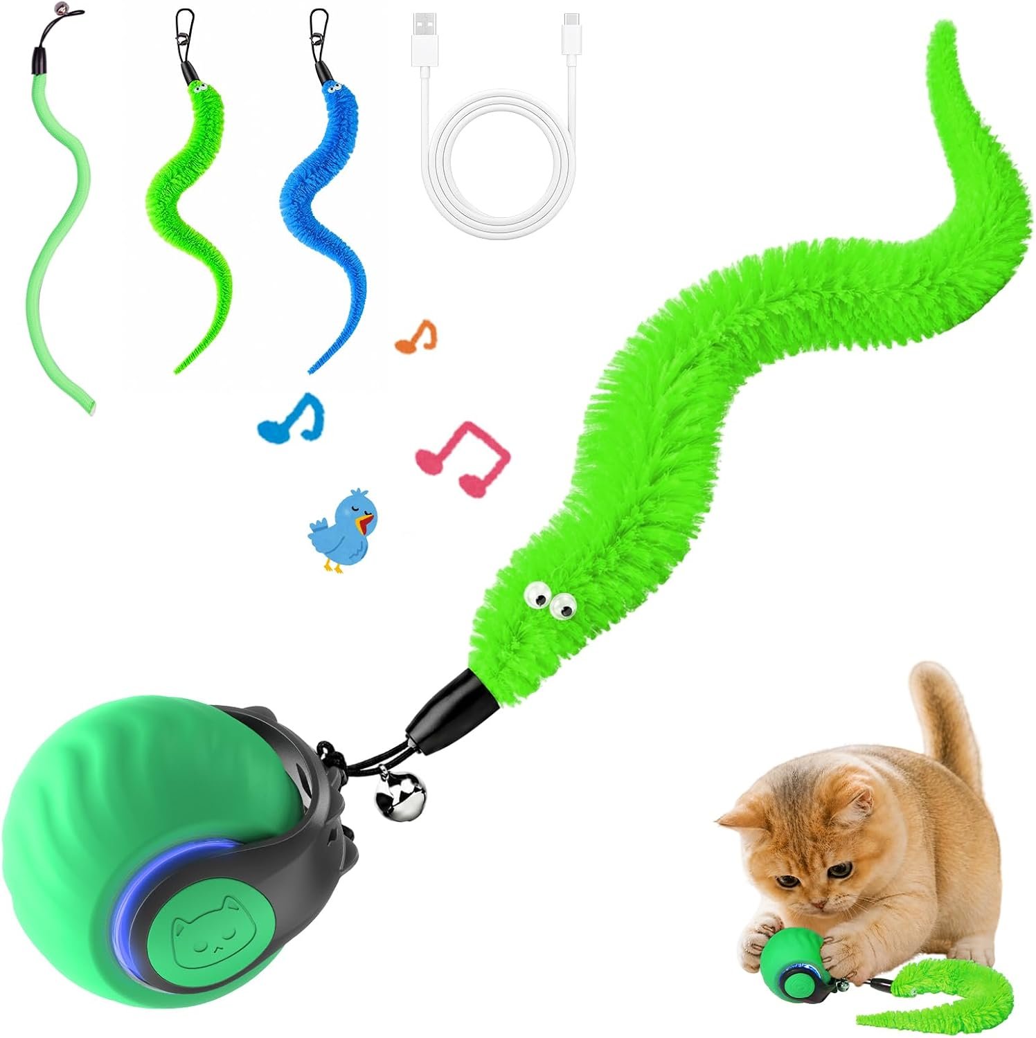 Interactive Cat Toys with Bird Sounds & 3 Speed Modes for Indoor Cats Play