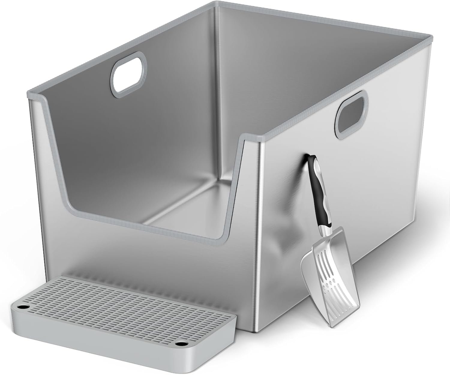 40L XXXL Stainless Steel Litter Box with High Sides,XXL Metal Maine Coon Cat Litter Box with Tall Walls for Big Cats,High Sided,One-Piece Deep Litter Boxes with Low Entry,Easy to Clean,Non-Sticky