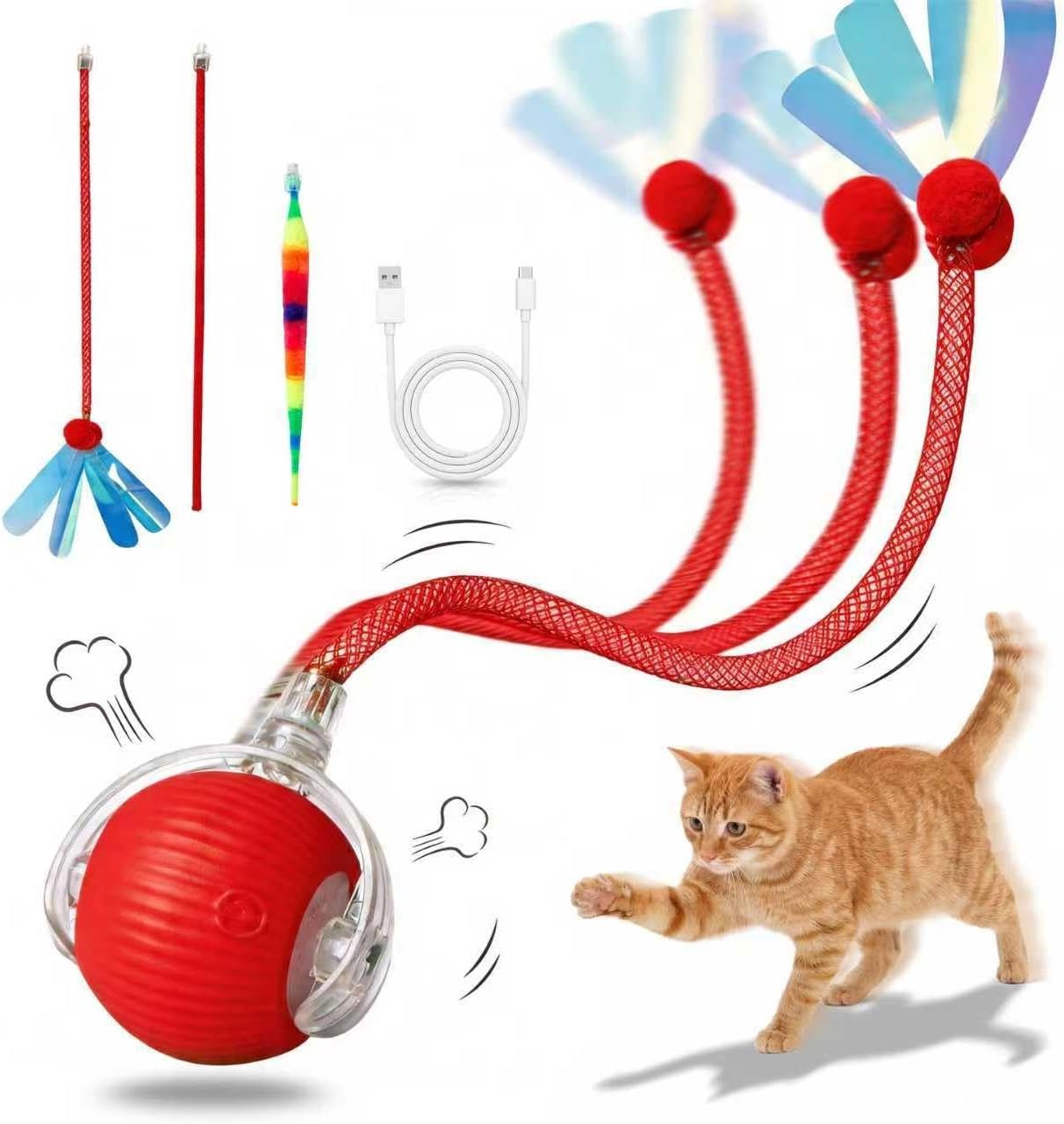 Interactive Cat Toy Ball, Automatic Cat Toys for Indoor Cats with 4 Modes
