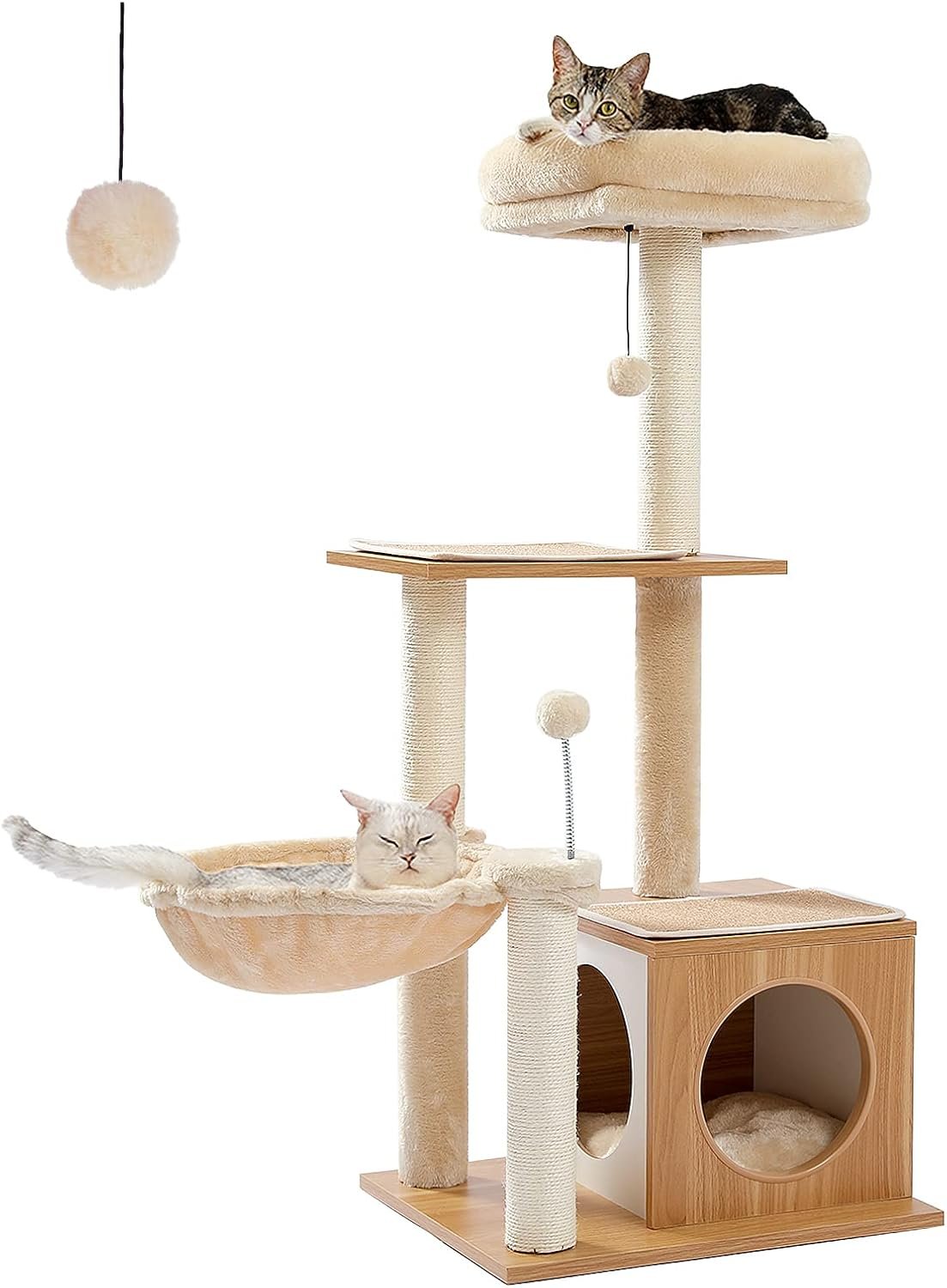 PEQULTI Modern Cat Tree, 42.5″ Multilevel Cat Tower with Condo, Indoor Cats