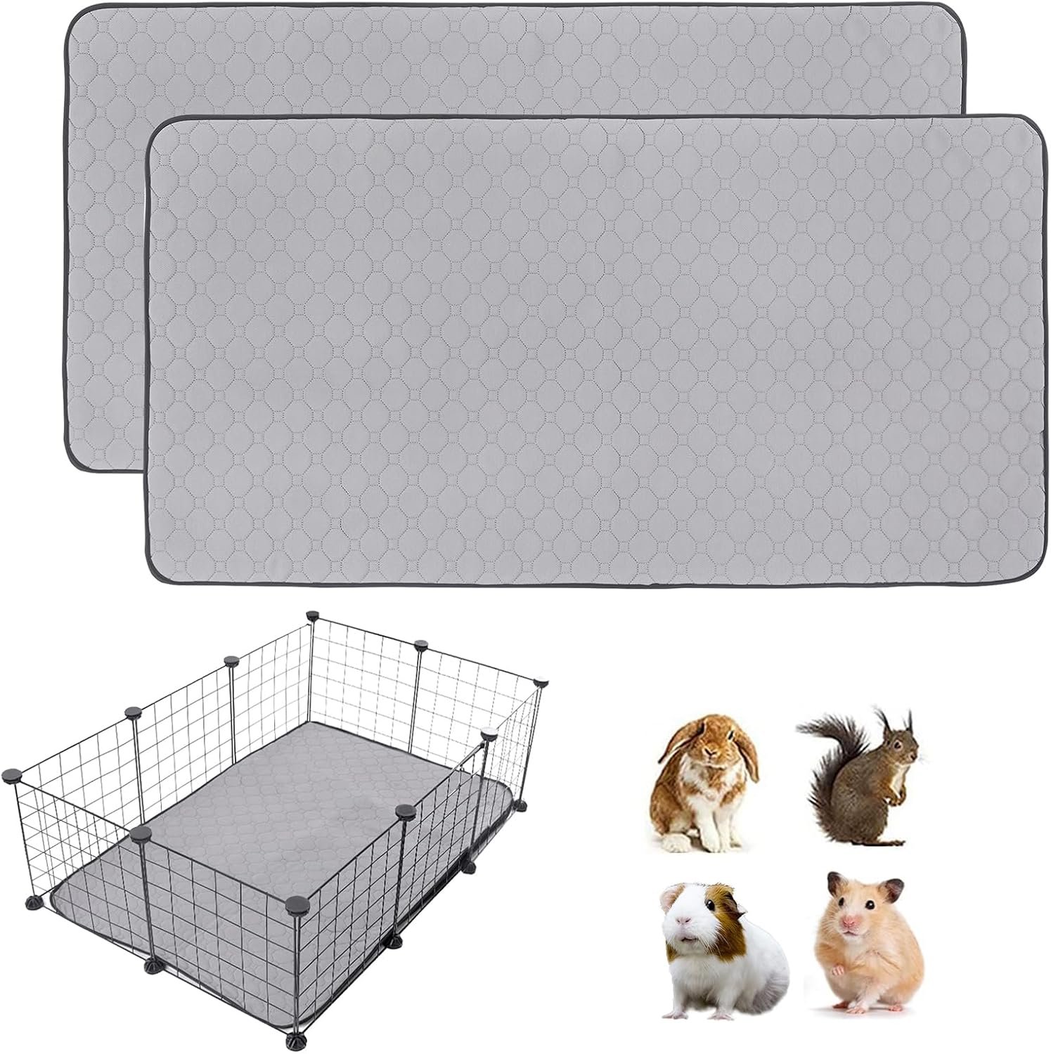 2Pack Guinea Pig Cage Liners, 24”X36” Washable Guinea Pig Pee Pads, Non Slip Reusable Super Absorbent Guinea Pig Training Mat Bedding Fleece for Small Animals Hamster Rabbit Chinchilla Rat