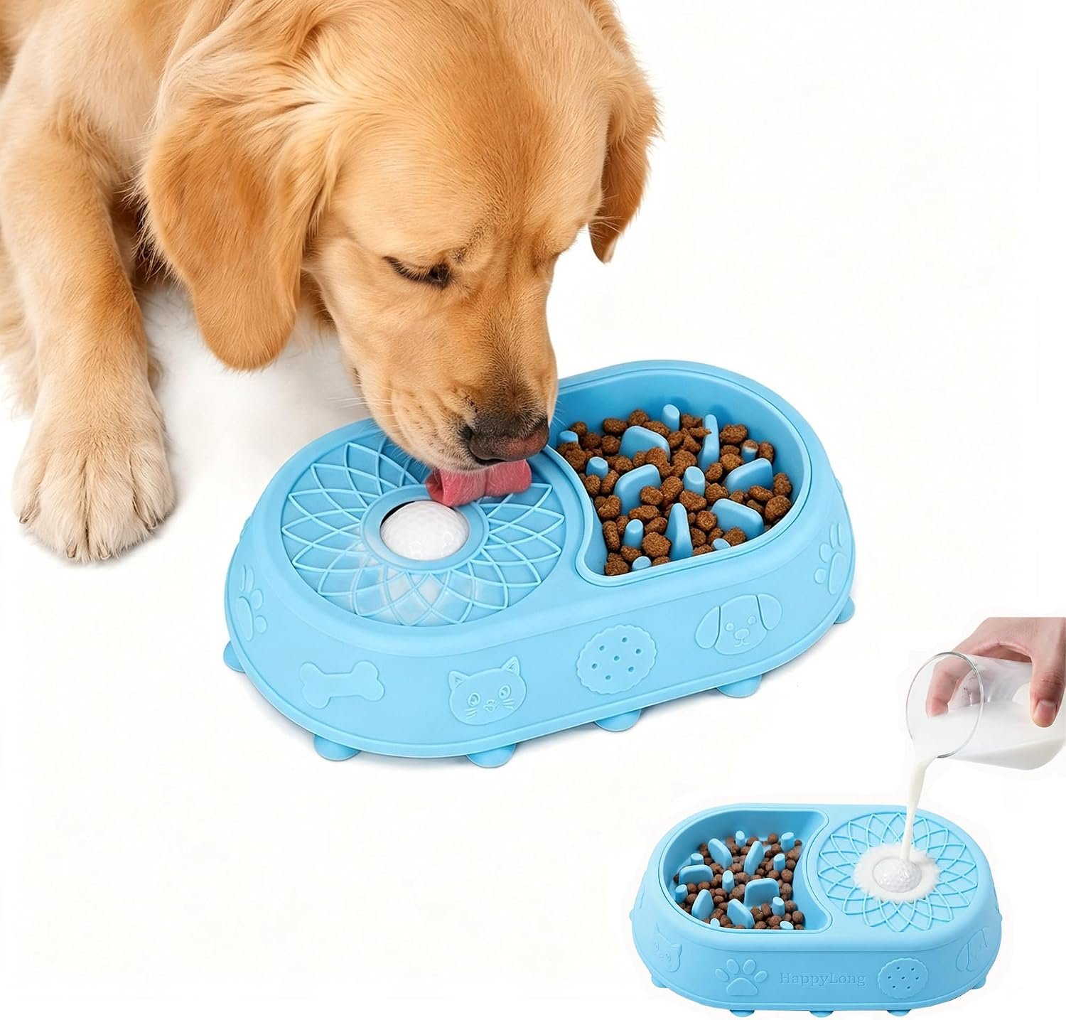2 in 1 Slow Feeder Dog Bowls with Interactive Rolling Ball