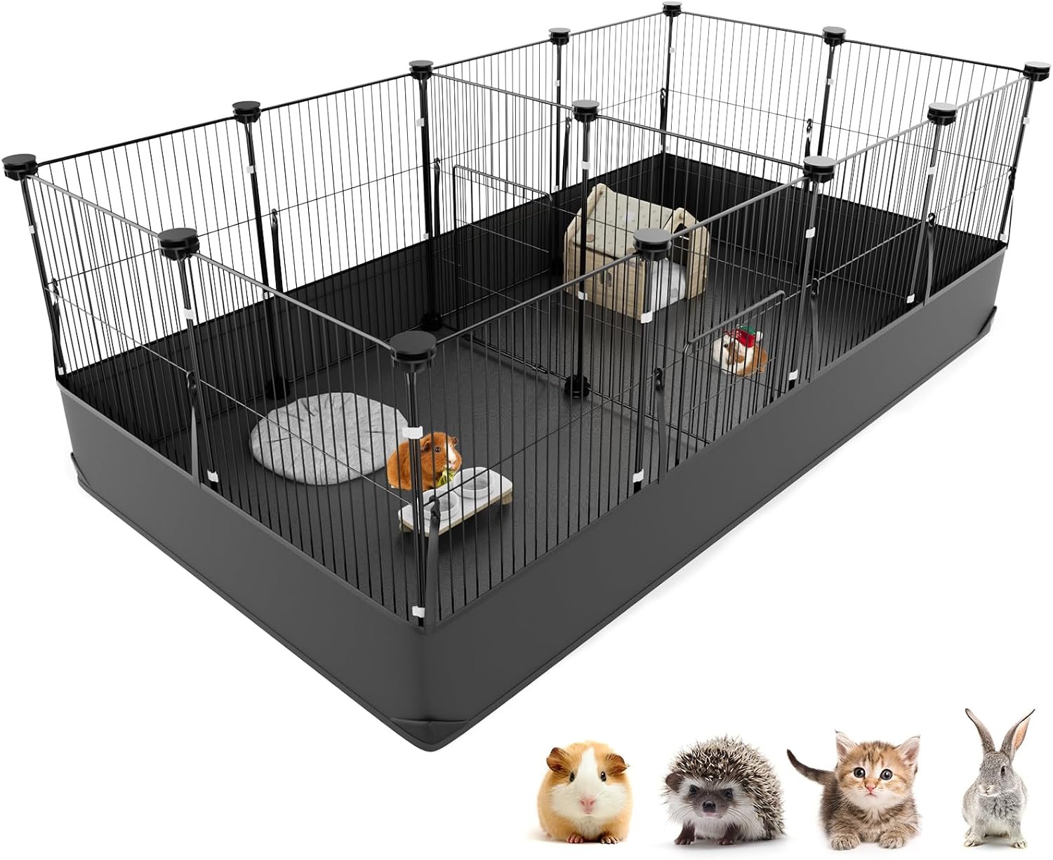 Tresbro Guinea Pig Cage with Waterproof PVC Bottom Liner & One-Hand Release Hook, Triple Fixing C&C Cage for Guinea Pigs, Bunny, Rabbit, Hedgehog, Small Animal Indoor Playpen 48”L x 24”W x 16”H