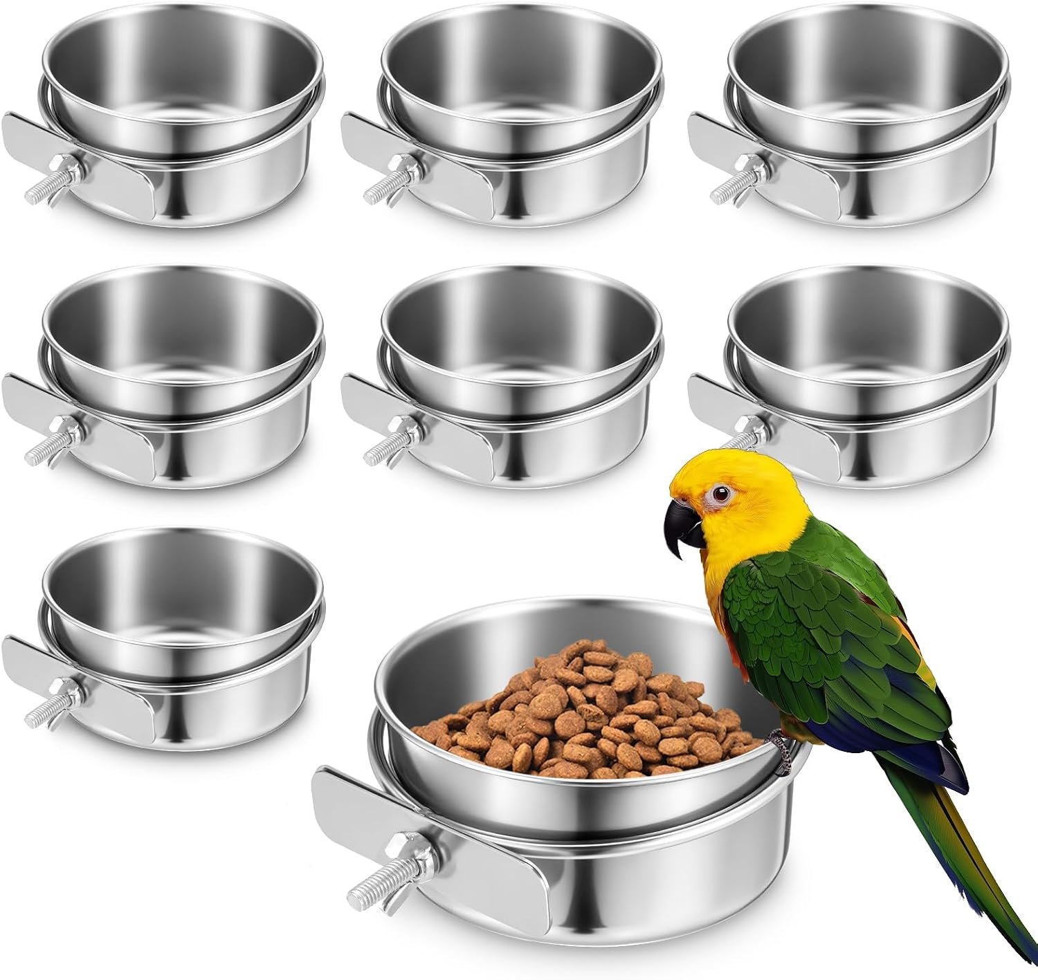 Kifmurase 8 PCS Bird Food Bowls Water Bowl, Parrot Feeding Dish Cups