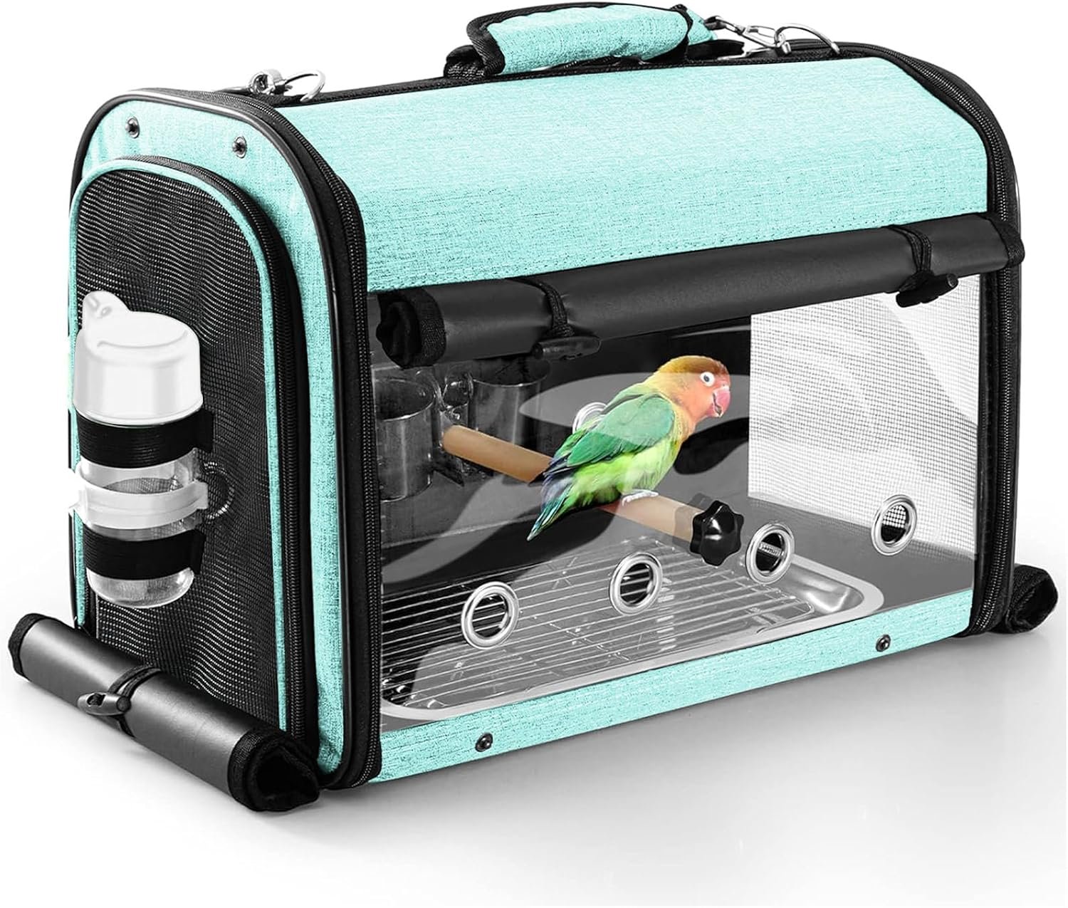 Bird Carrier Bag with Stand, Lightweight Backpack for Parrot, Portable Cockatiel Travel Cage with Accessories, Pet Transparent Breathable Carrier, Green