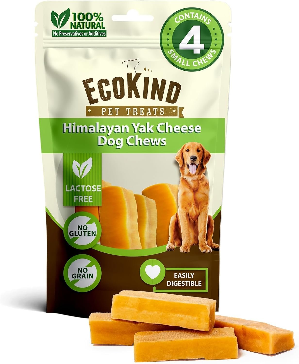EcoKind Yak Cheese Himalayan Dog Chews, Yak Chews for Small Dogs, 4 Bones