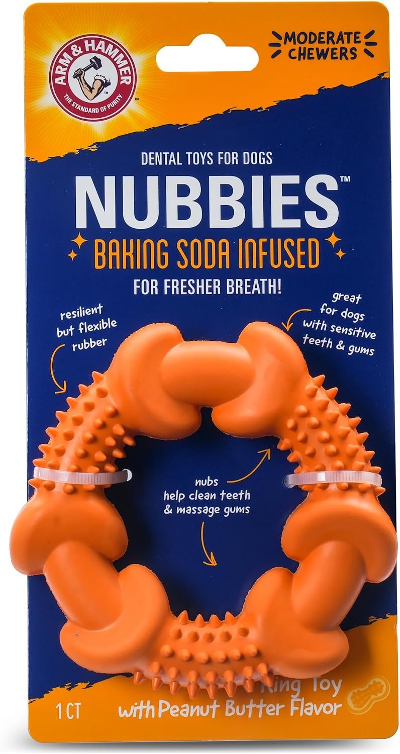ARM & HAMMER Nubbies Rubber Ring Dog Dental Chew Toy, Peanut Butter