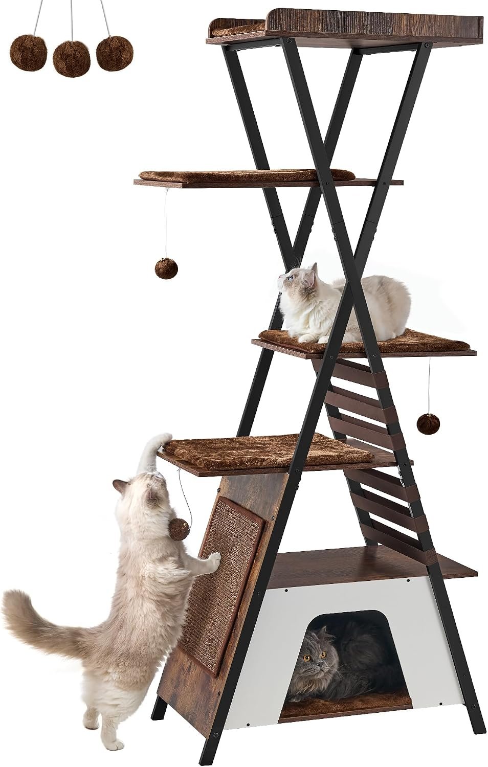 FourFurPets 72.4″ Modern Cat Tree for Indoor Cats, Multi-Level Cat Condo