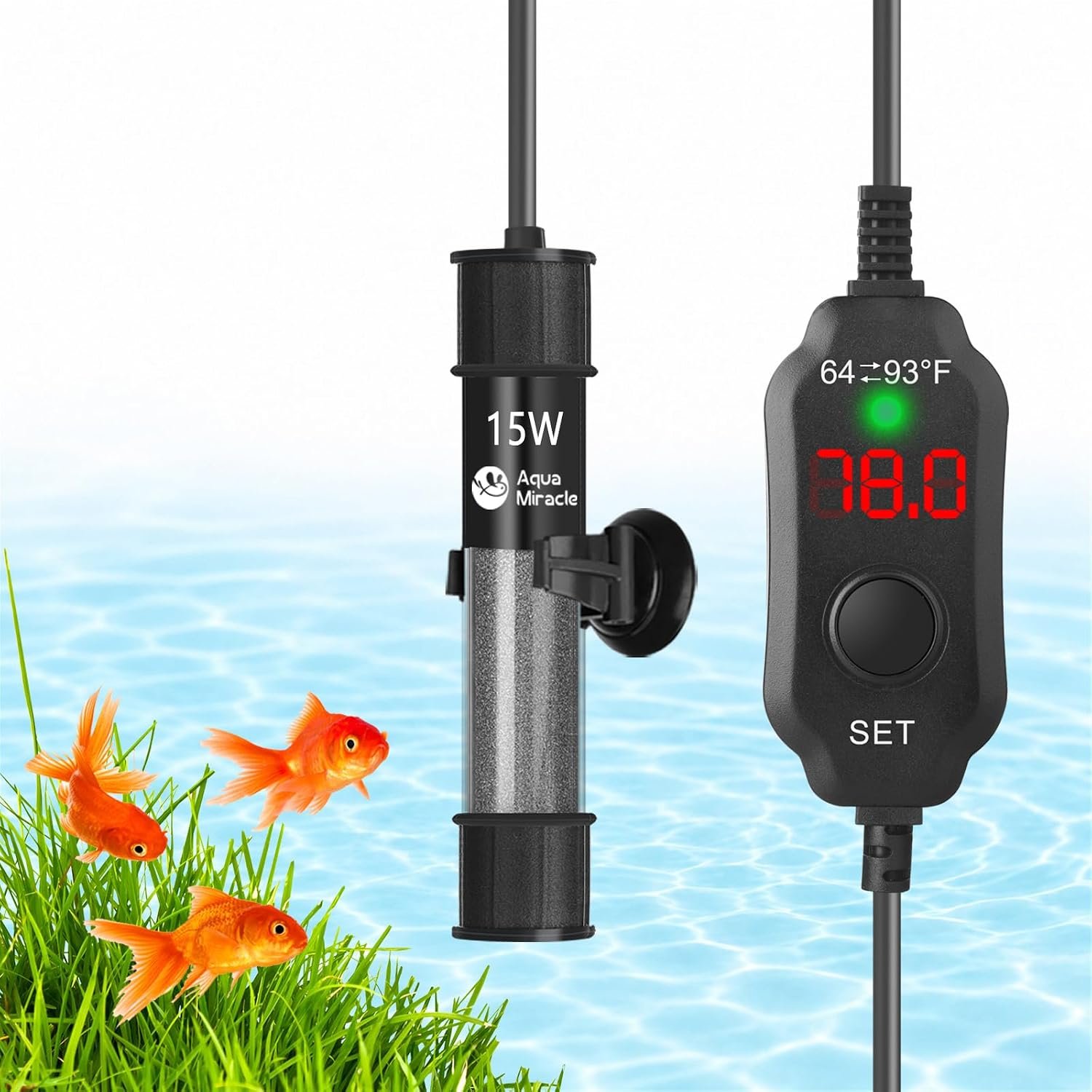 AquaMiracle Aquarium Heater 15W Fish Tank Heater for 1-3 Gallon Tanks