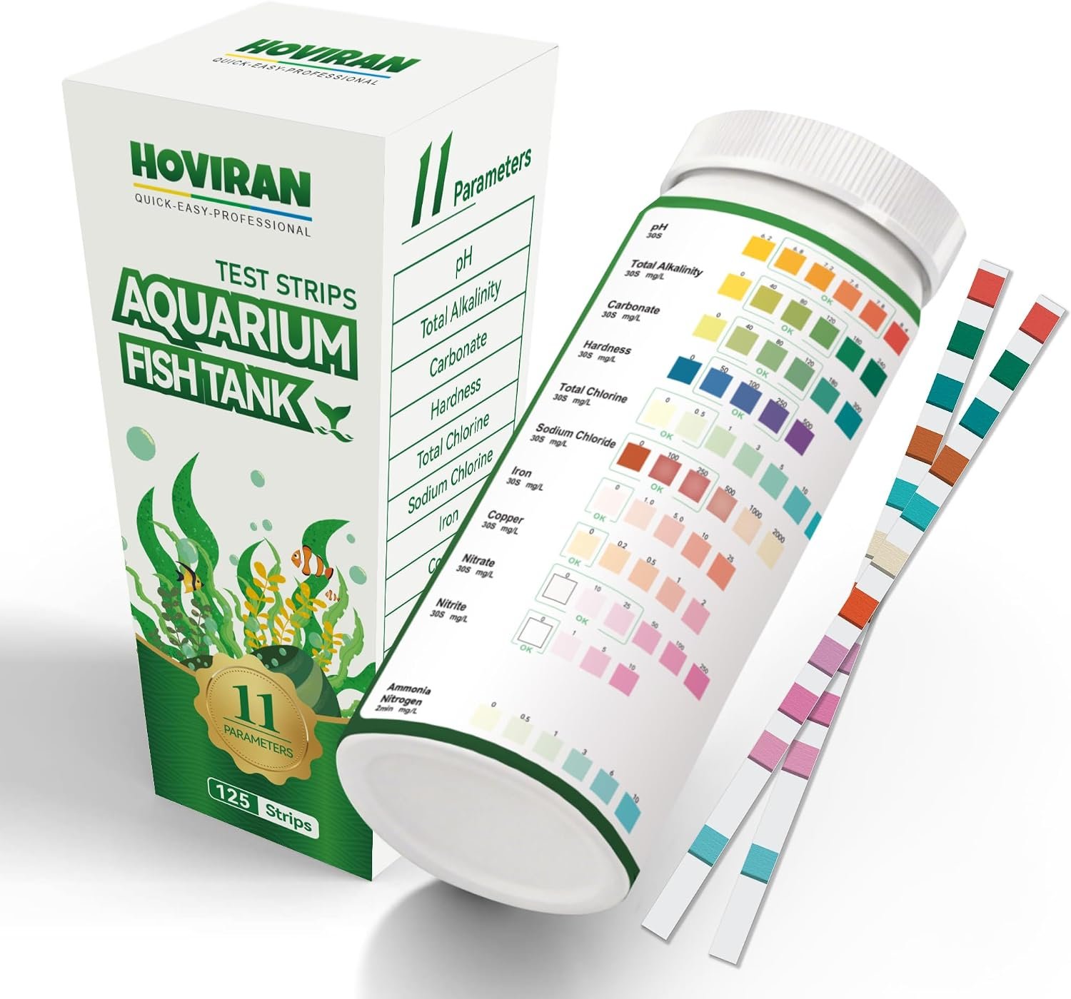 11 in 1 Aquarium Water Test Strips with Ammonia,125 ct Fish Tank Test Kit